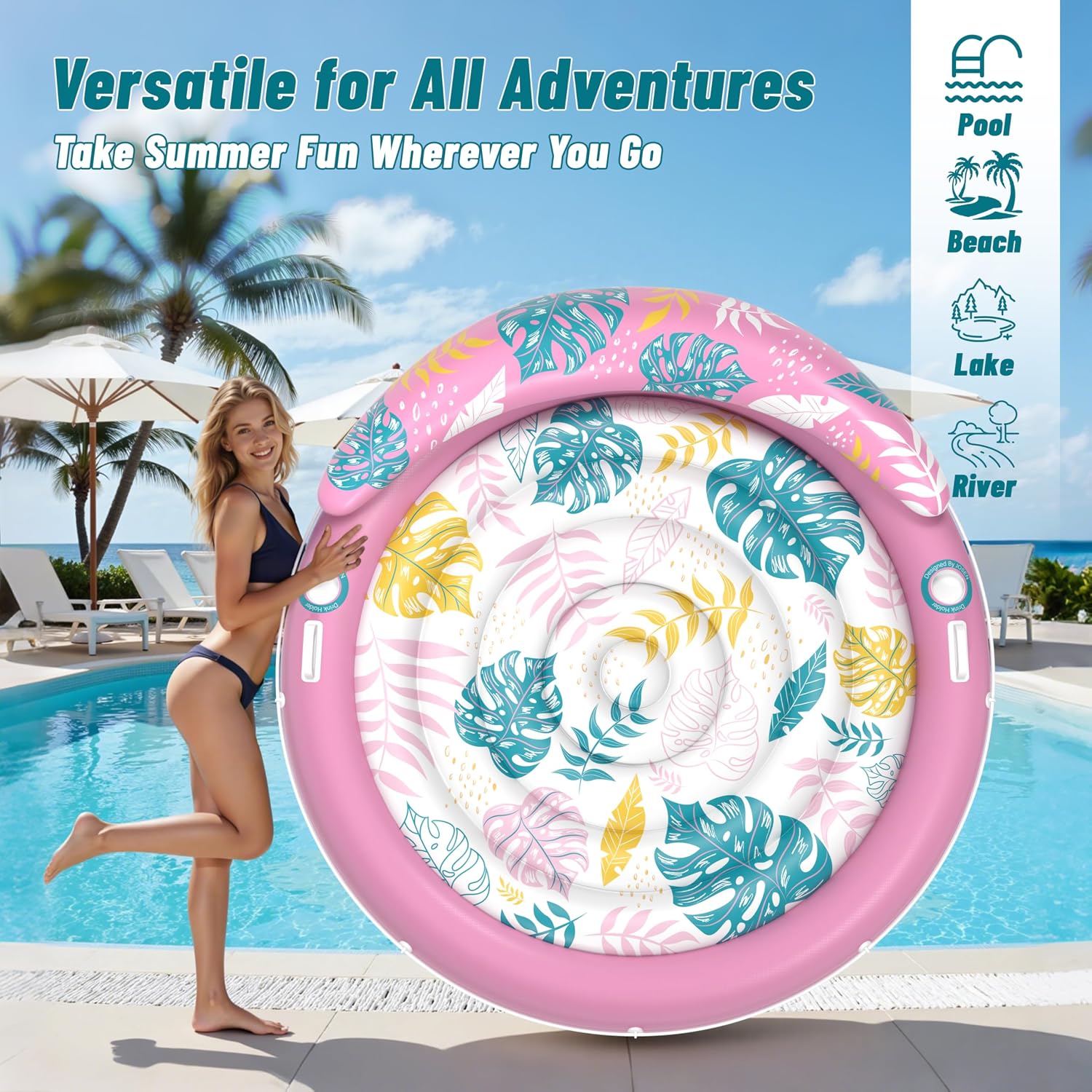 Thumbnail 6 de JOSEN Pool Floats Adult: Extra Large Inflatable Tanning Lounger with Cup Holders