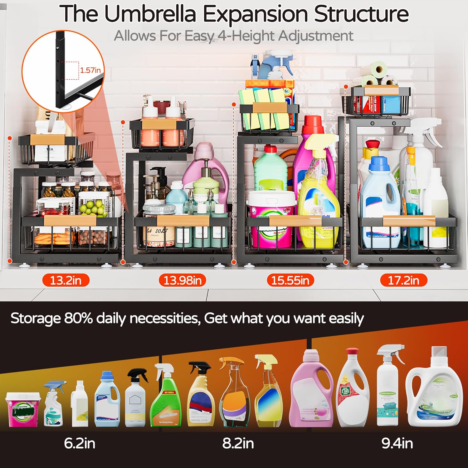 Detalle 2 de ADBIU 2-Tier Under Sink Organizer, 2 Pack ⚙