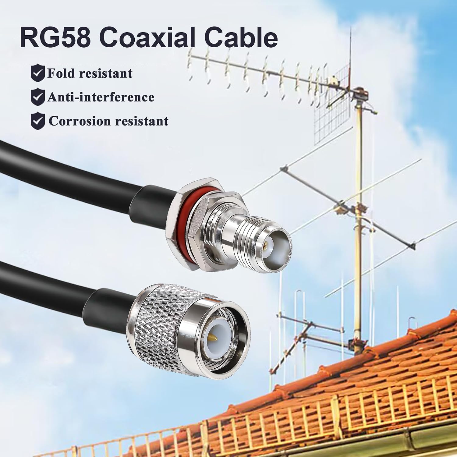 Detalle de TUOLNK RG58 TNC同軸延長ケーブル 5.0 m・50Ω、TNCオス-TNCメス
