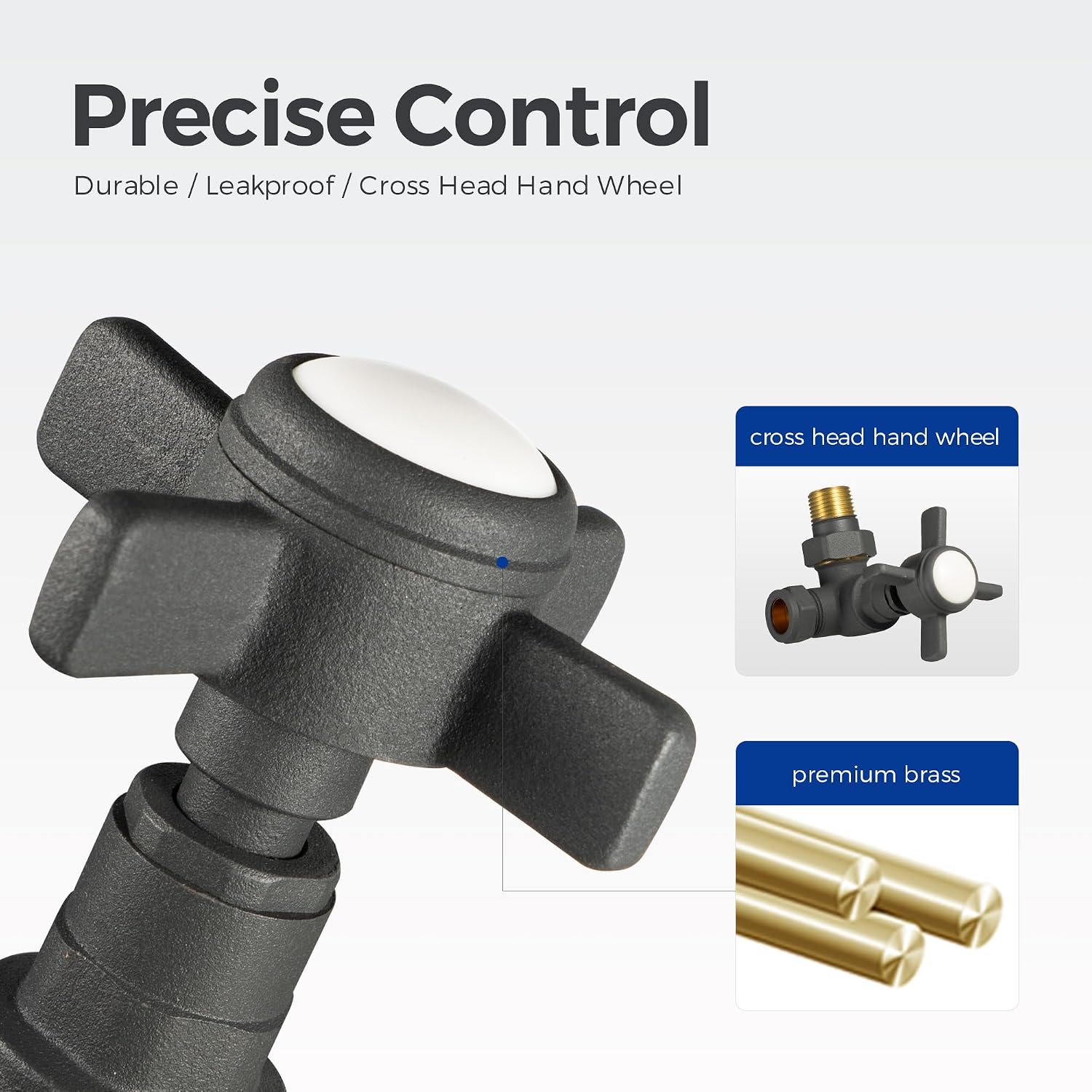 Thumbnail 1 de VANCOCO 1/2"×15mm Anthracite Traditional Radiator Valve (Pair) with Cross Handwheel