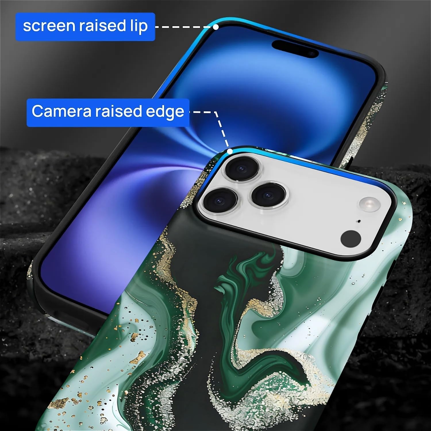 Thumbnail 5 de artslion 2-in-1 Hülle für iPhone 17 Pro (6,7 Zoll) – grüner Marmor, 360° Stoßschutz