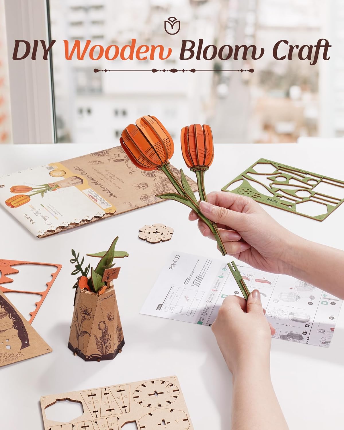 Thumbnail 4 de rowood 3D Puzzle Orange Tulpe, 1 DIY-Blume