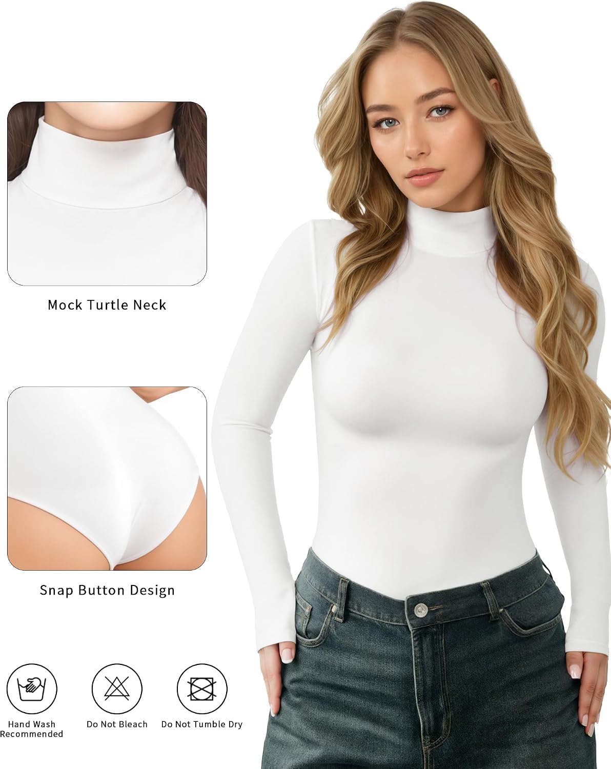Detalle de ALGALAROUND Women's Thermal Turtle Neck Bodysuit with Fleece-L lining