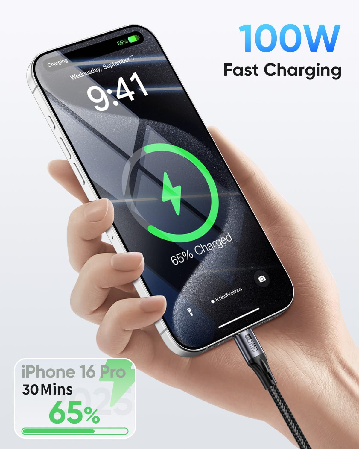 Thumbnail 3 de SUNGUY 2‑in‑1 USB‑C auf USB‑C Kabel 0,6 m – 100 W Schnellladung, 2 Anschlüsse für Laptop und Smartphone