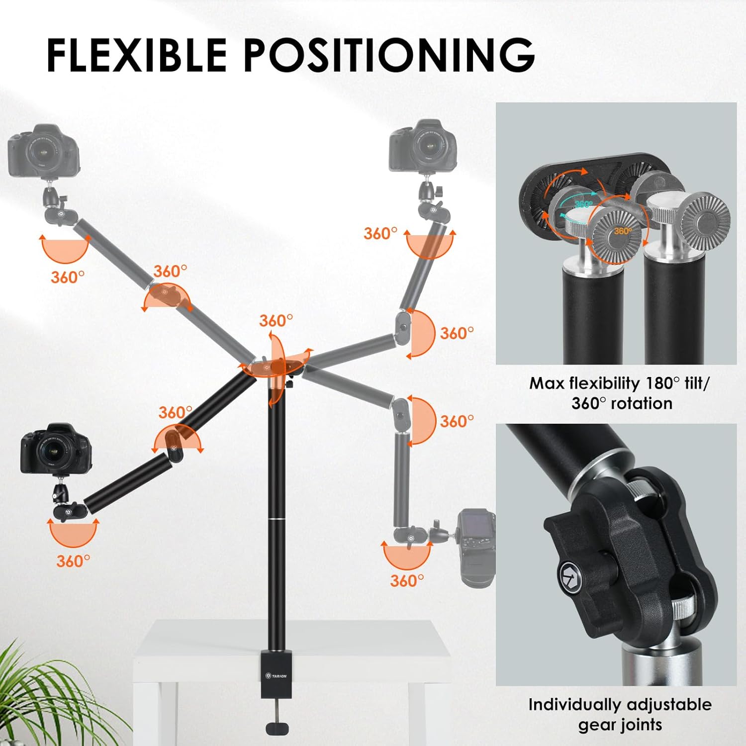 Thumbnail 1 de TARION Overhead-Stativ für Kamera & Ringlicht – Tisch-Klemmstativ mit flexiblem Gelenkarm und 3/8-Zoll Gewinde