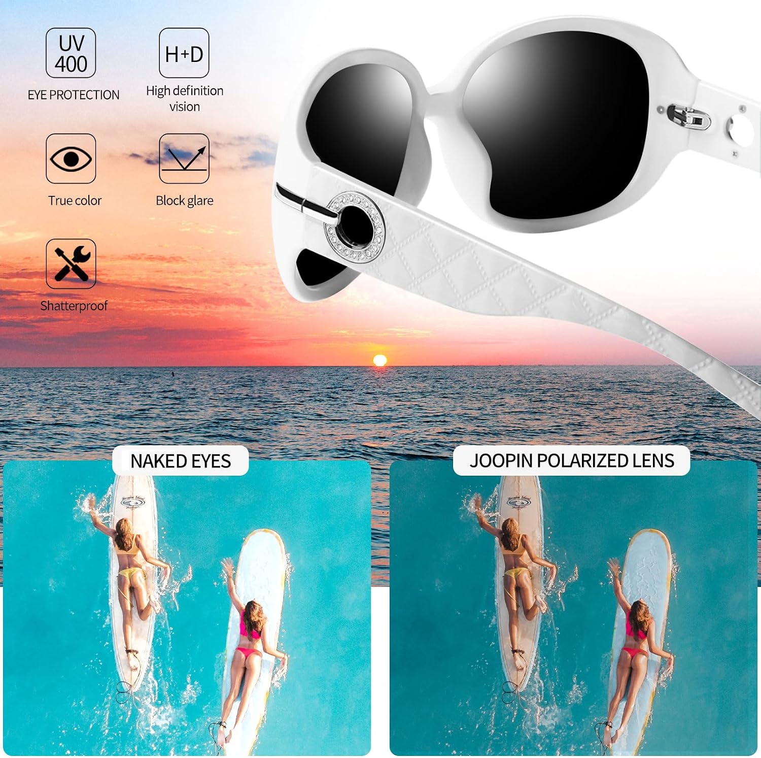 Thumbnail 3 de Joopin Oversized Polarised Sunglasses for Women — Retro Big Rectangle Frame with UV400 Protection