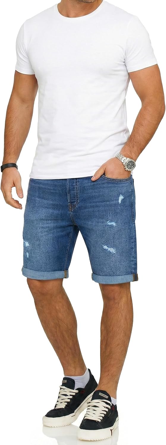Detalle de JACK & JONES Infinity Herren Jeans Shorts Rick – Used Look