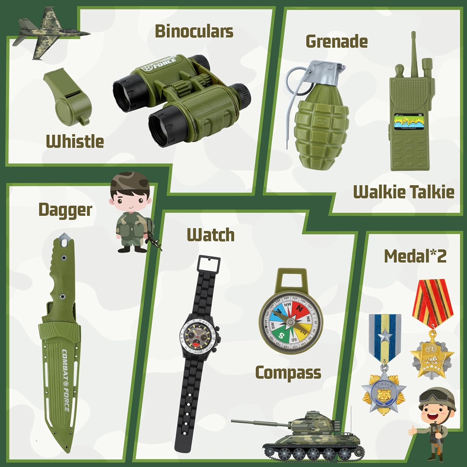 Thumbnail 3 de Metemot Kids Army Costume for Boys: Deluxe 14-Piece Army Dress-Up Set