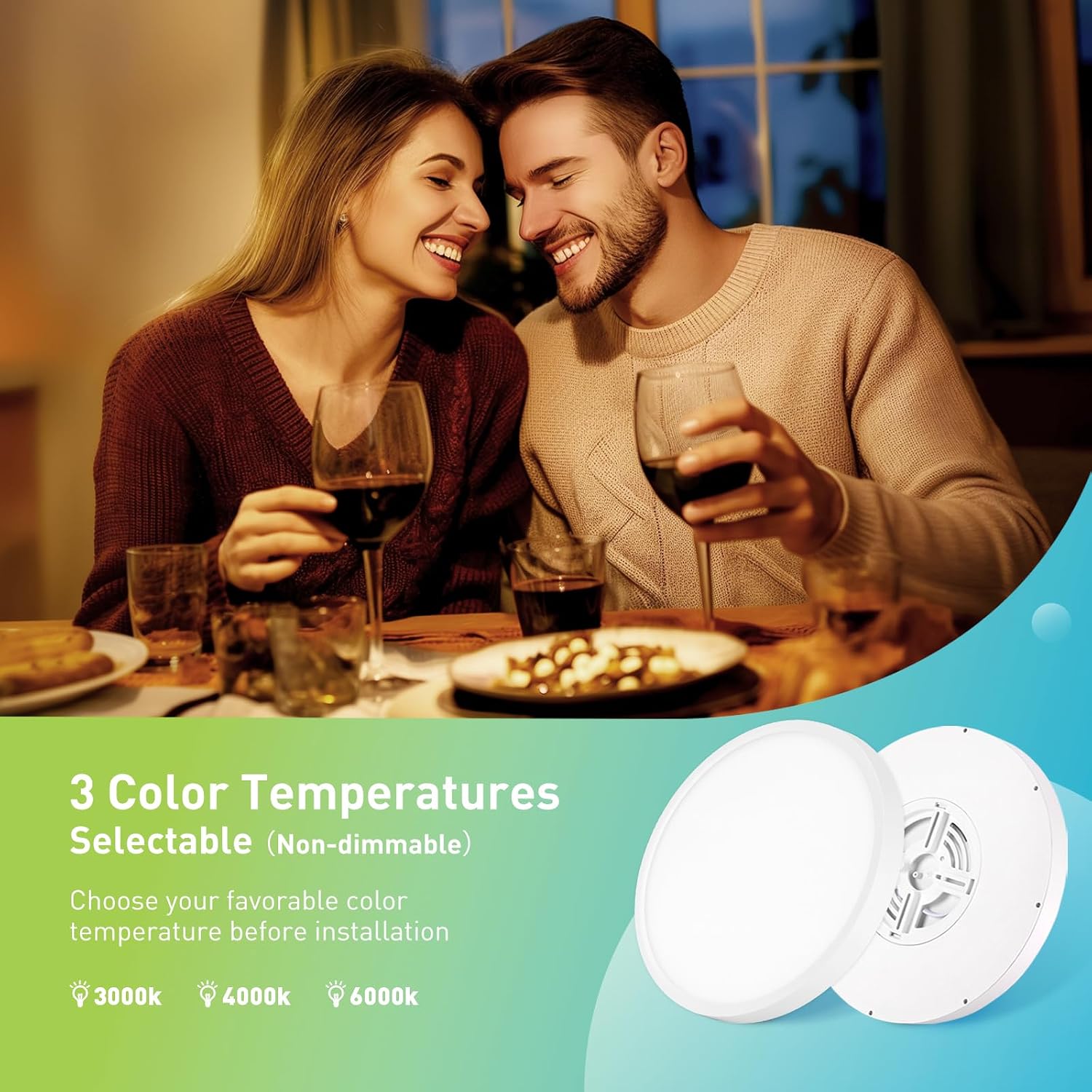 Detalle 2 de Yafido LED-taklampa 24 W med radarsensor, IP44 och tre färgtemperaturer, 2-pack