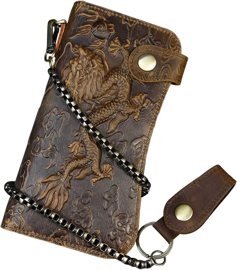 Detalle de LUUFAN Men's Leather Long Wallet with Zipper Pocket and Dragon Detailing