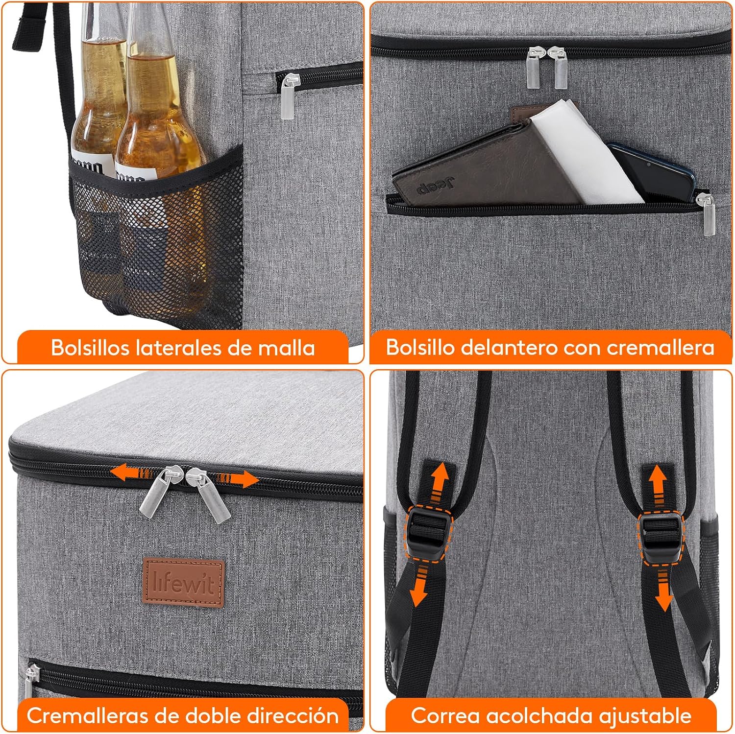 Thumbnail 5 de Lifewit Mochila Nevera 24L (hasta 30 latas) gris: térmica portátil para playa, picnic y trabajo