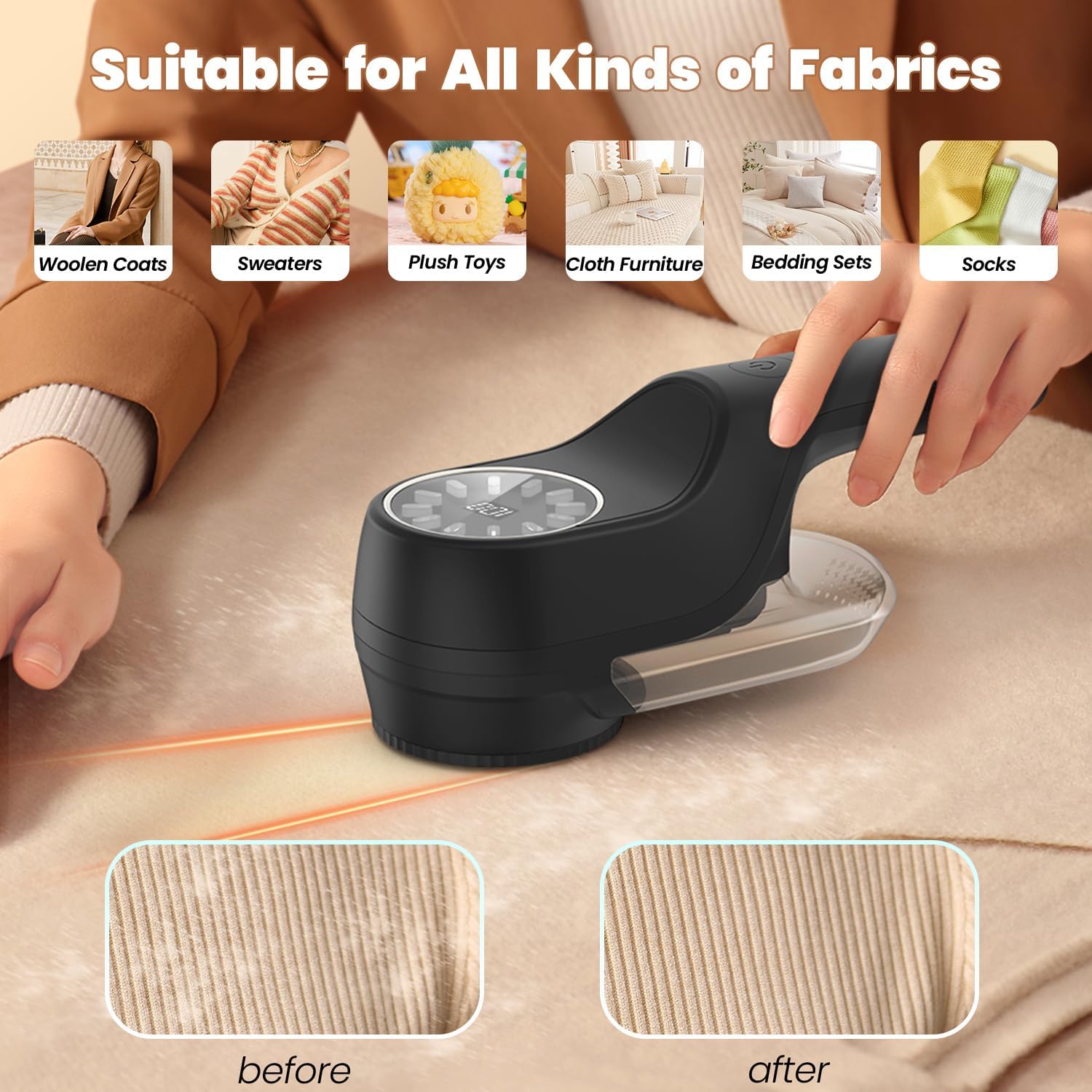 Thumbnail 2 de PKBD Large Rechargeable Lint Remover with 3 Extra Blades (Black) – LED Display, Large Storage, and Replaceable Heads