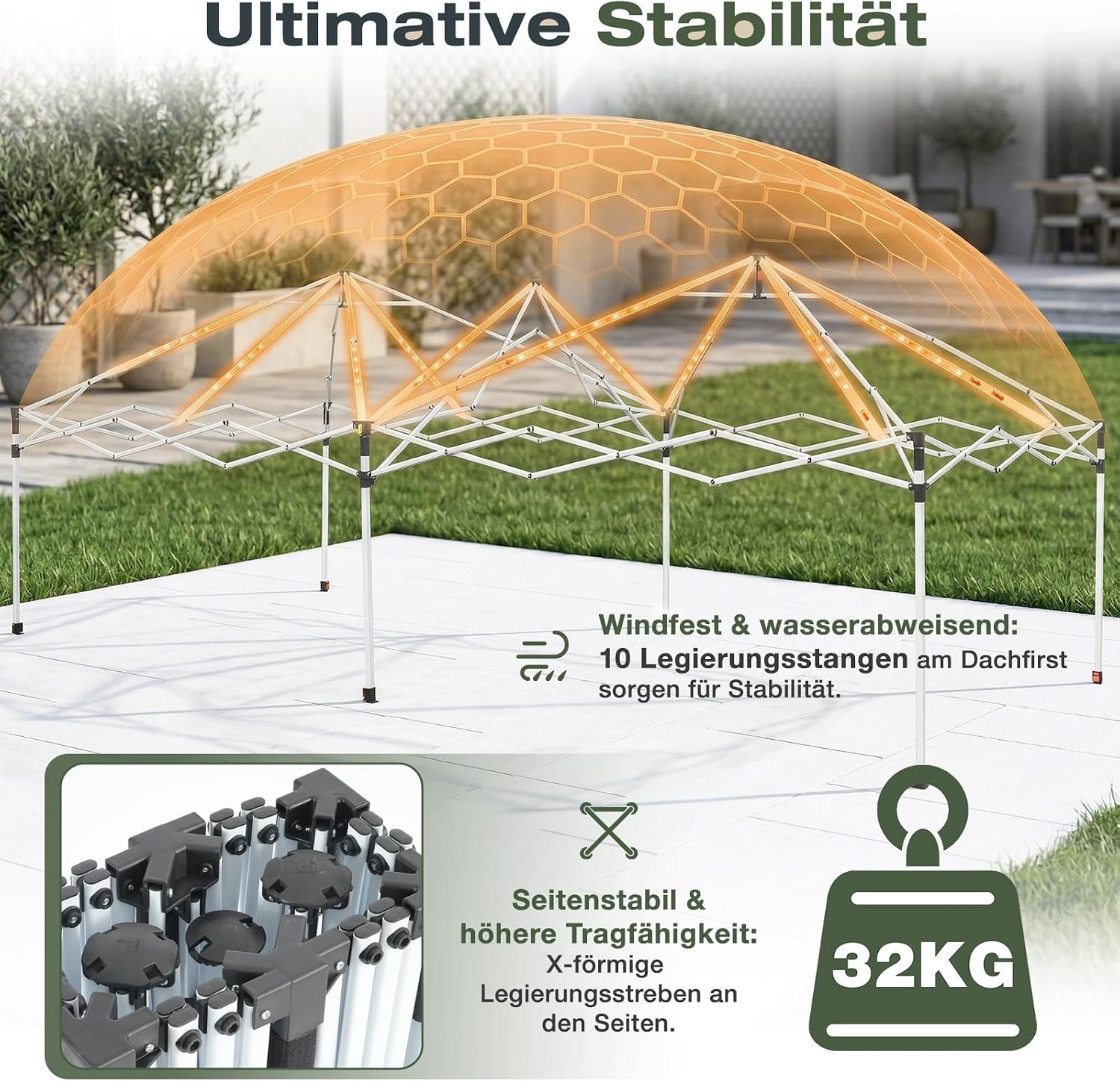 Detalle de Sekey One-Touch Pop Up Pavillon 3x6m mit Seitenwänden – Wasserdicht & Windfest, inkl. Sandsäcke und Tragetasche