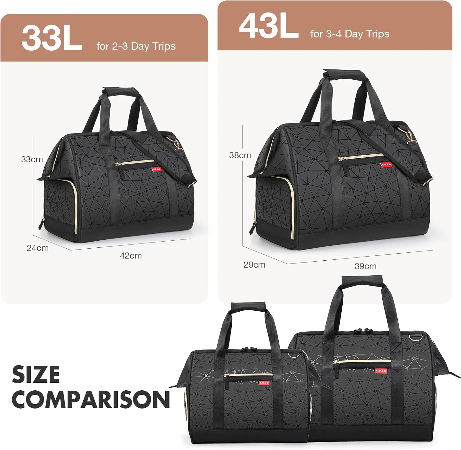 Detalle 2 de Lekesky Reisetasche Damen 33L Weekender Schwarz