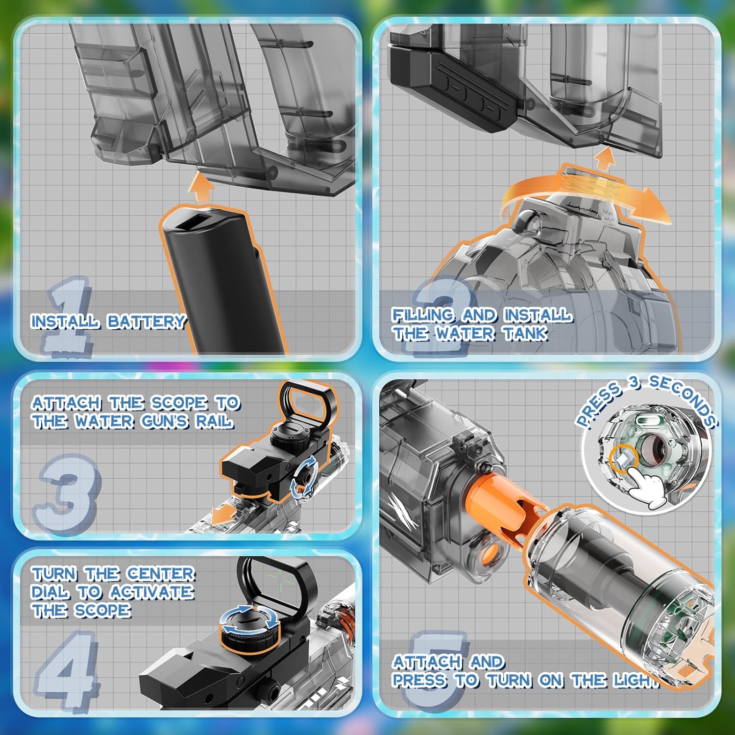 Thumbnail 4 de Vmiya Electric Water Gun 2-Pack (Pink/Red) with Lights, Sound & 800CC Capacity, 26–33 ft Range