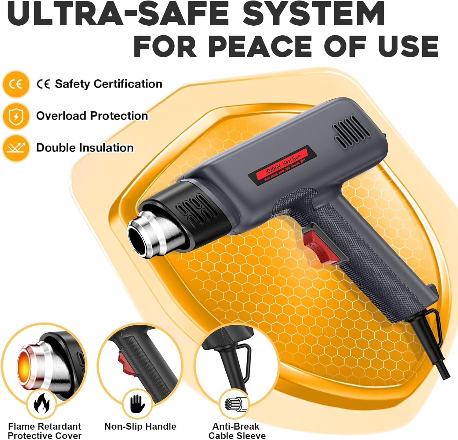 Thumbnail 4 de JOJOrec 2000W Heat Gun with dual 400–600℃ modes and overload protection