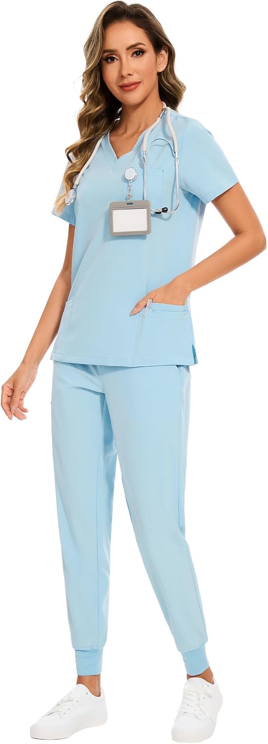Thumbnail 2 de COZYFIT Women's Scrub Set: V-Neck Top and Yoga Jogger Pants with 8 Pockets