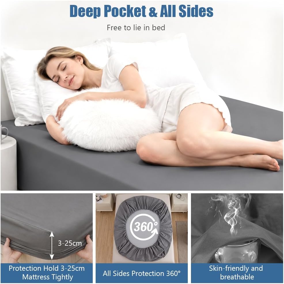 Detalle 2 de OFFCUP V9-138*190-SHFSCL-FBA Waterproof Mattress Protector, Grey, 30cm Deep