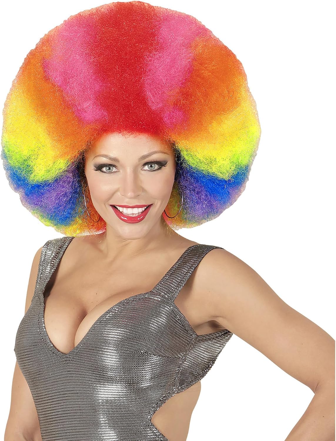 Detalle 1 de W WIDMANN MILANO Party Fashion Lockenperücke bunt – knallige Frisur für Karneval, Clown und 60er/70er Jahre Kostüme