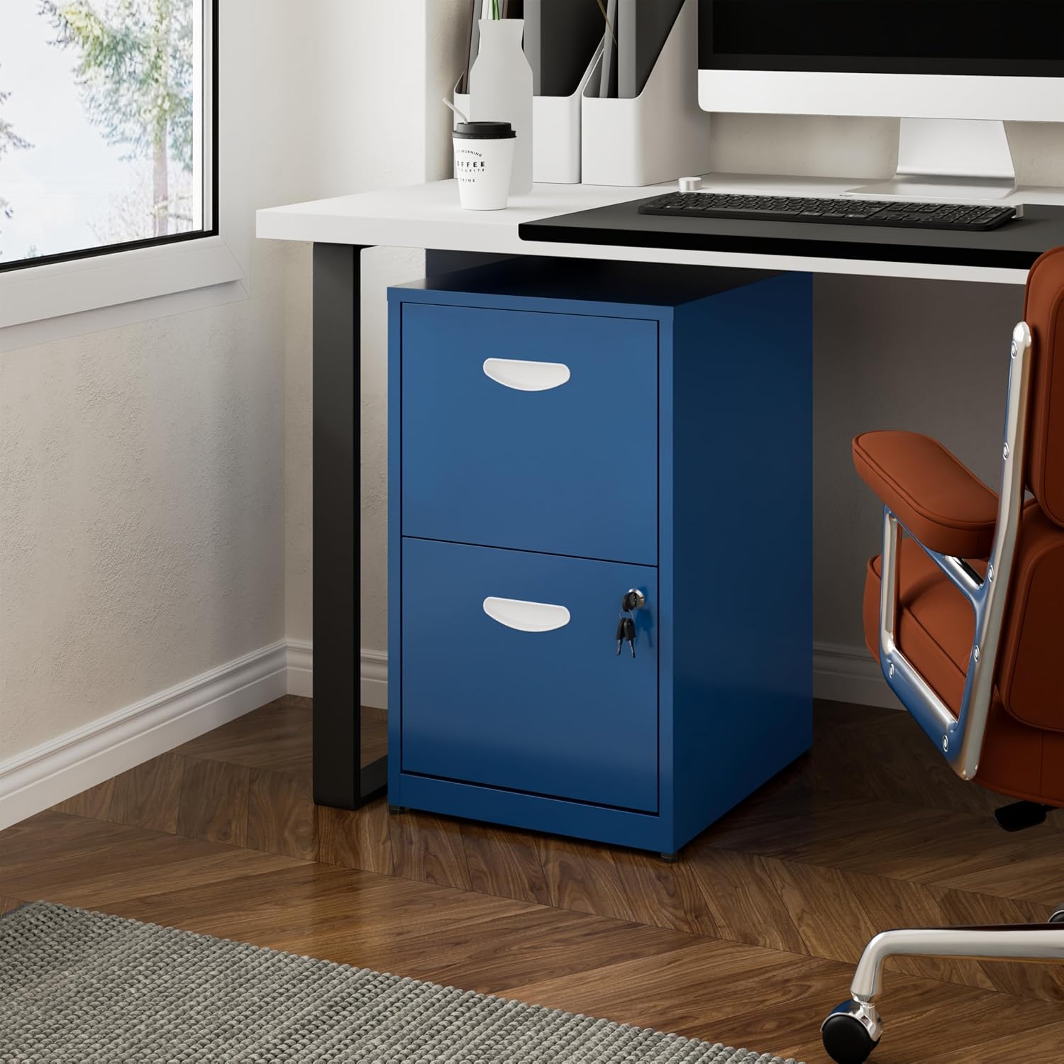 Detalle de Polup PP-ZKJJX-Blue-2F-FBM 2-Drawer Metal File Cabinet, Blue