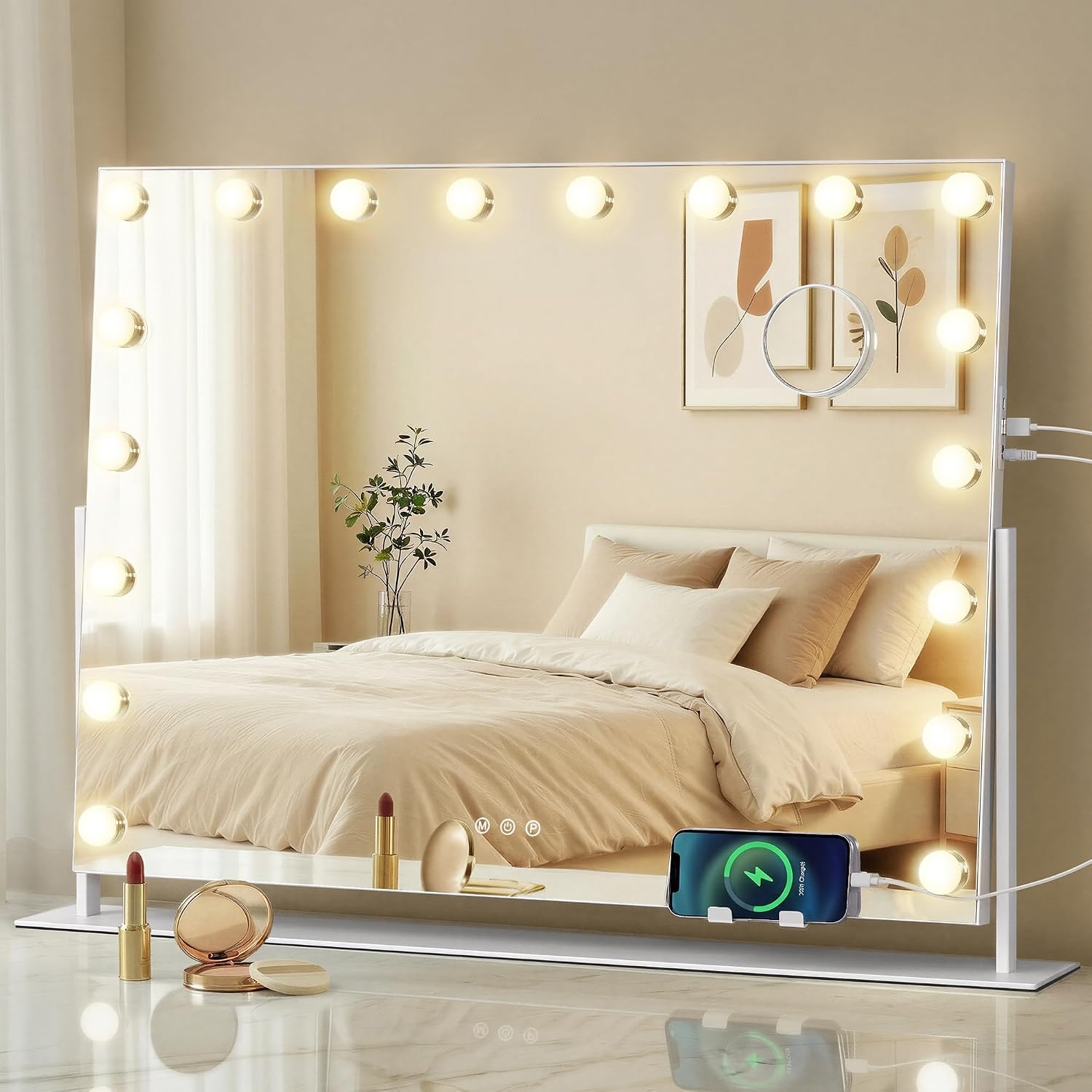 Thumbnail 6 de SONGMICS Schminkspiegel mit Beleuchtung LWM005WC02 – 25 x 30 cm, 9 LED, 3 Lichtfarben, dimmbar, Touch-Steuerung