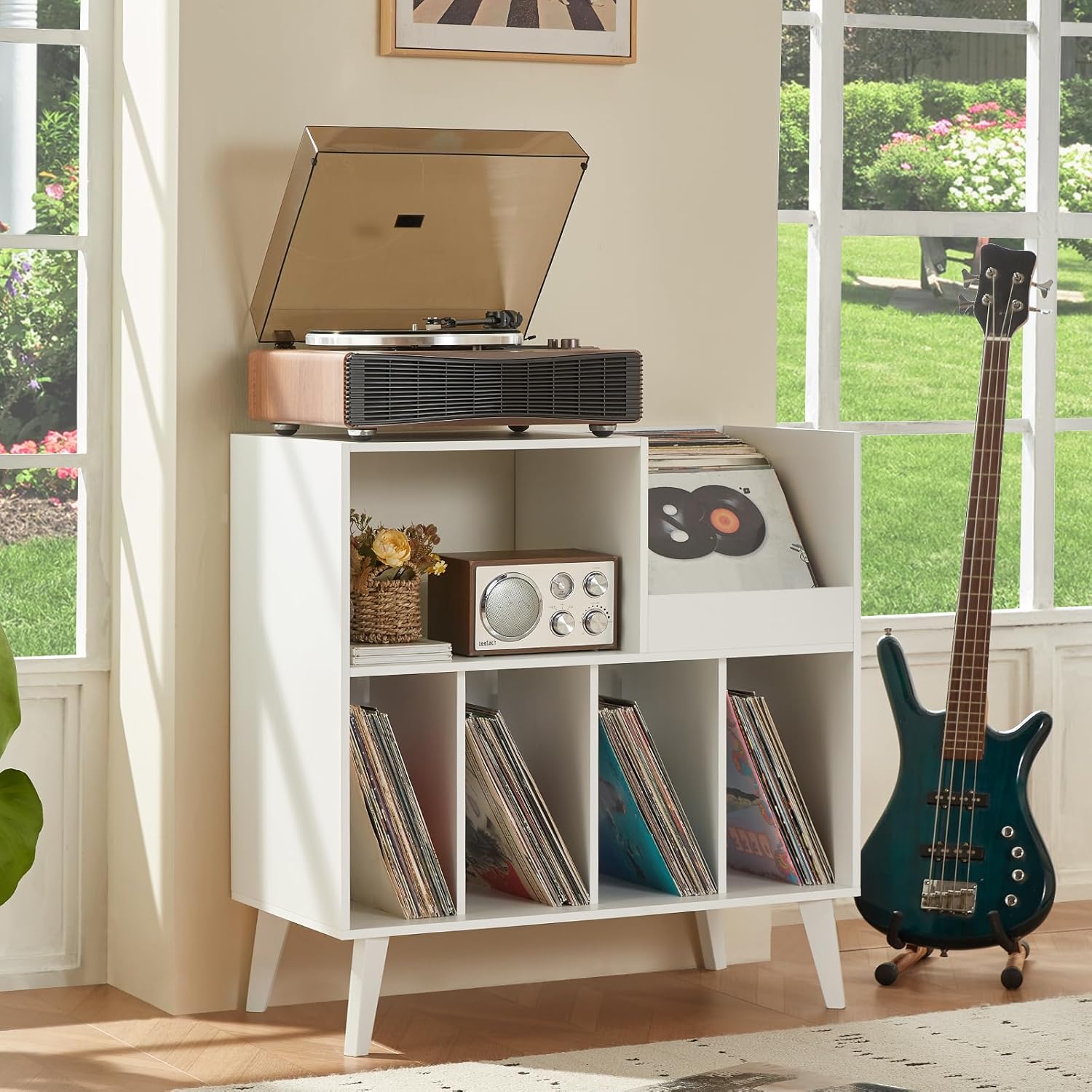 Thumbnail 3 de LELELINKY Large Vinyl Record Stand with 4 Shelves — Retro Wooden Turntable Stand for Up to 300 Albums