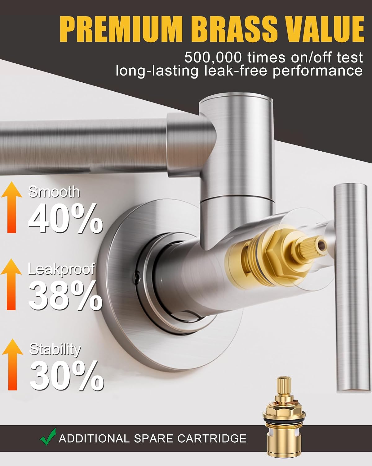 Thumbnail 6 de WOWOW 23112S1 Wall-Mounted Pot Filler Faucet, 360° Swing Arm, Brushed Nickel