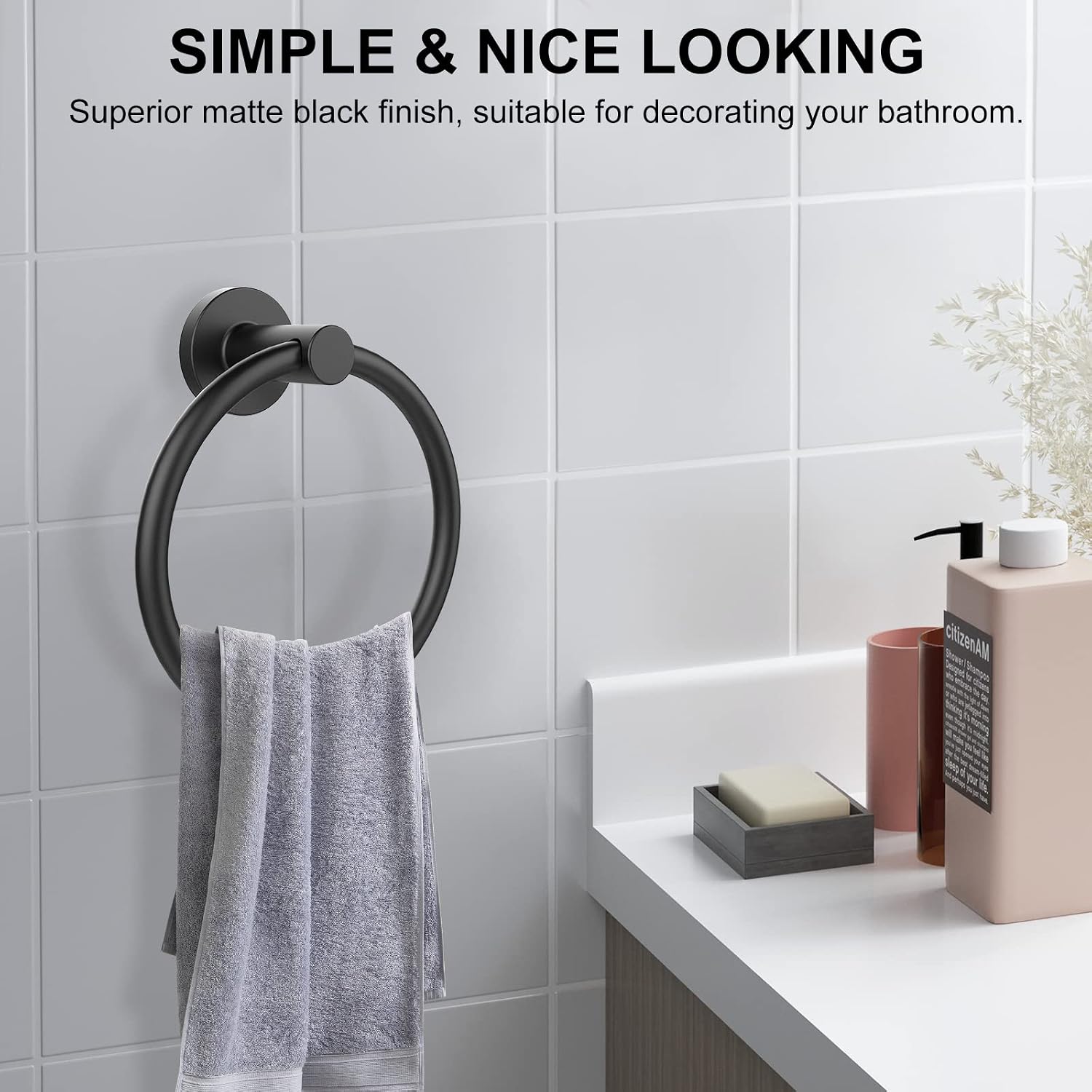 Thumbnail 5 de SetSail k009 Tr-BK-2p-SS Wall-Mounted Towel Rings, Matte Black, 2-Pack