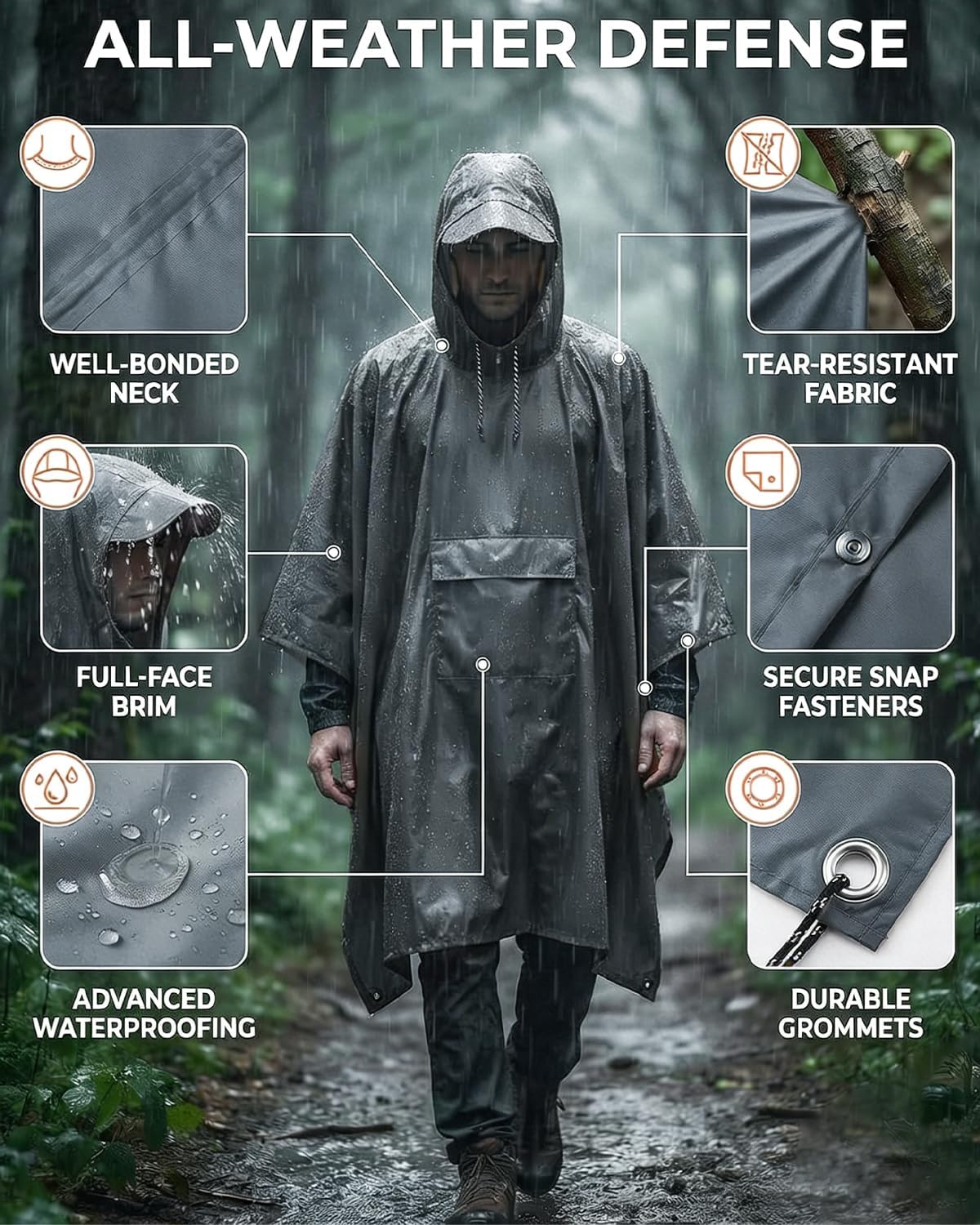 Thumbnail 2 de Victoper Waterproof Poncho Adult: Lightweight, Reusable Raincoat for Outdoors