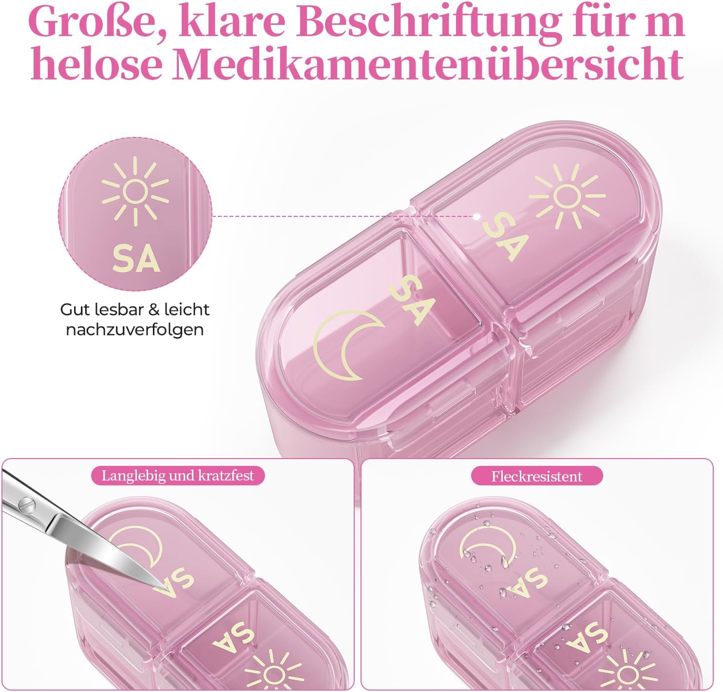 Thumbnail 4 de Betife Tablettenbox für 7 Tage (2× täglich) mit 2 Schublenboxen, 14 Fächer für unterwegs – violett