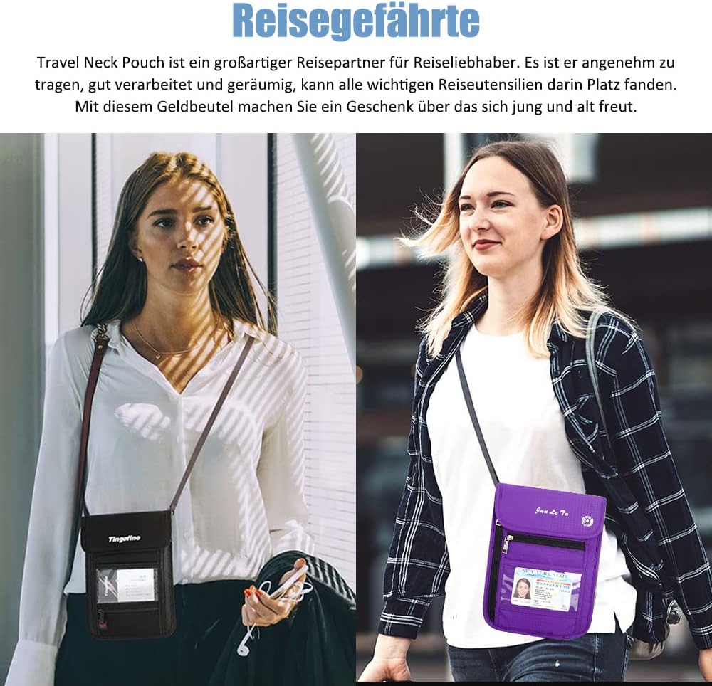 Detalle de Tyuodna Brustbeutel mit Sichtfenster – Reisepass Tasche mit RFID-Schutz, violett