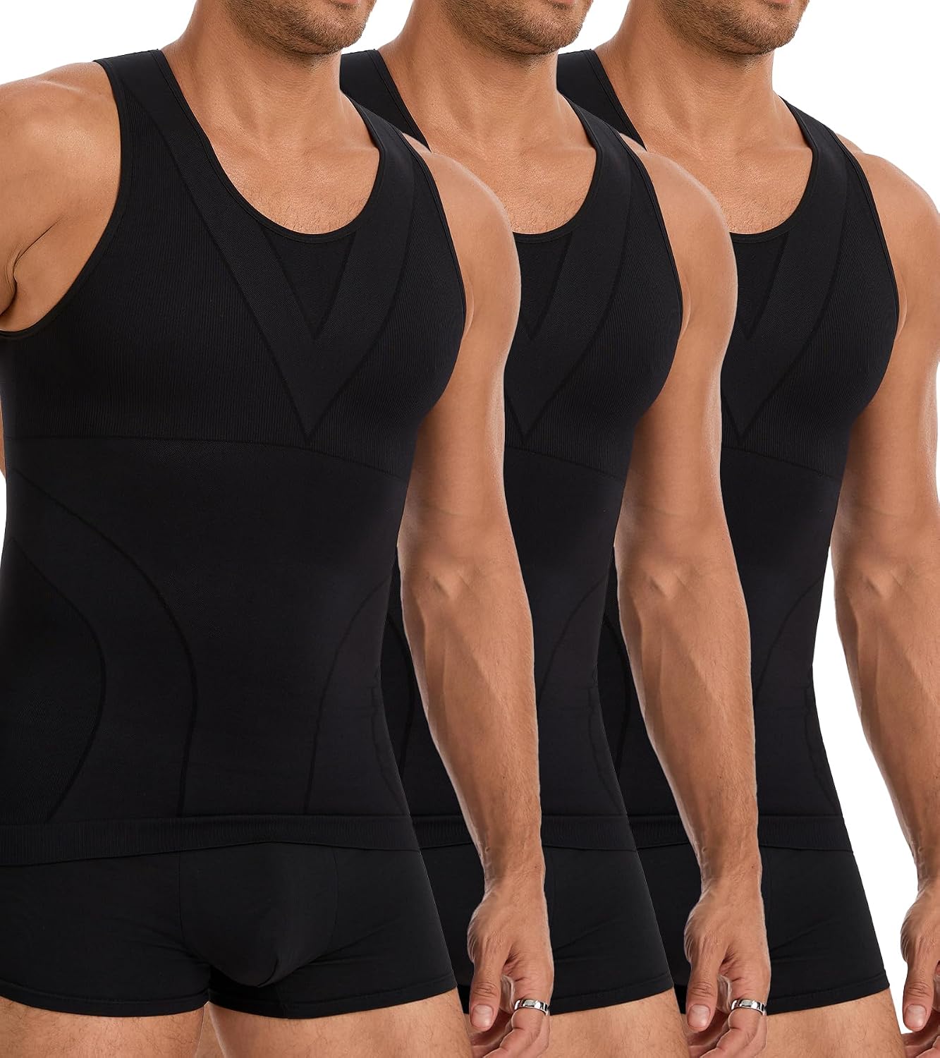 Detalle de JESIDO 3-Pack Men's Compression Tank Tops, 92% Polyamide, Sweat-Wicking