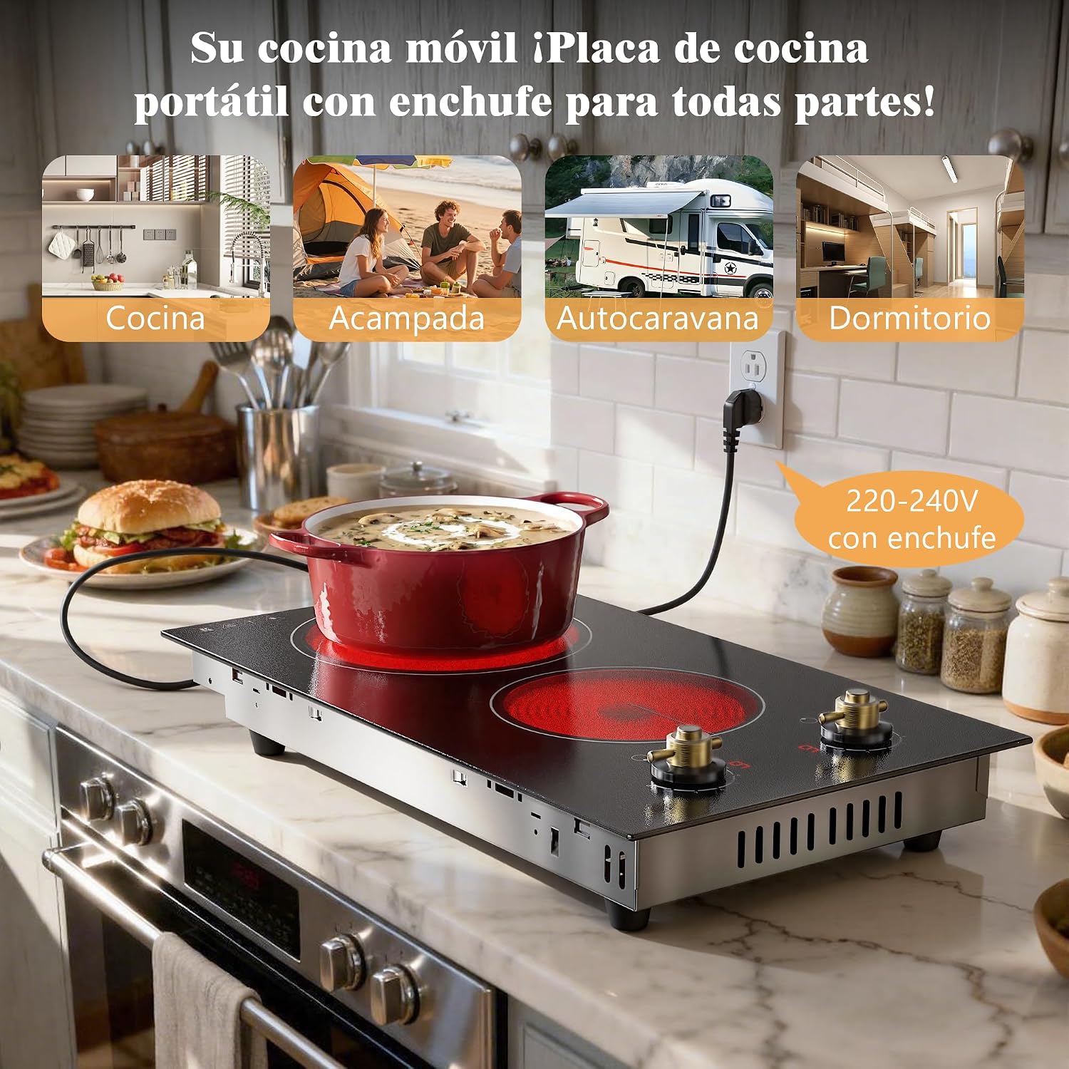 Detalle de Karinear Placa Vitrocerámica 2 fuegos 3000 W