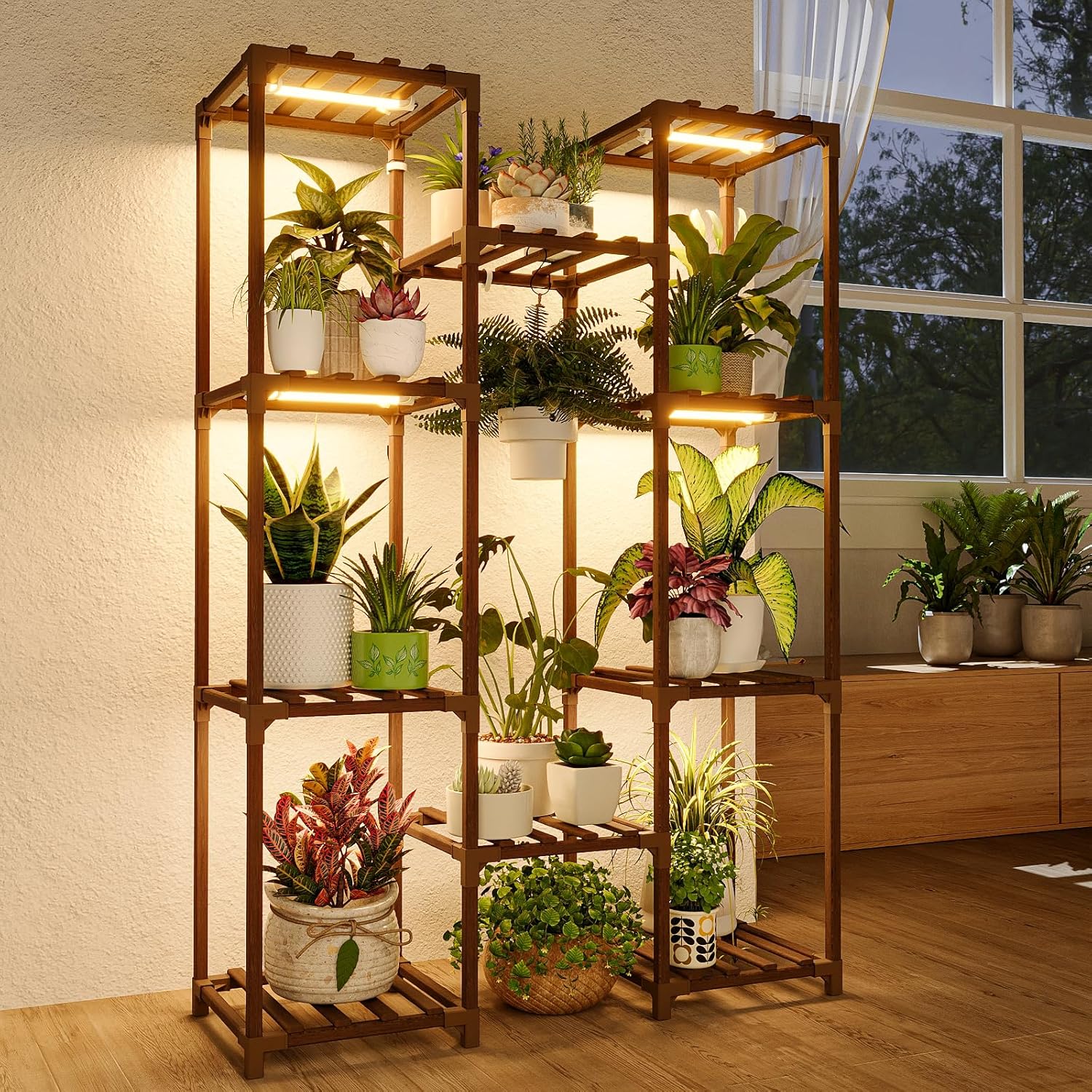 Thumbnail 6 de Bamworld Indoor Outdoor Hanging Plant Shelf (wood) for up to 10+ pots, brown