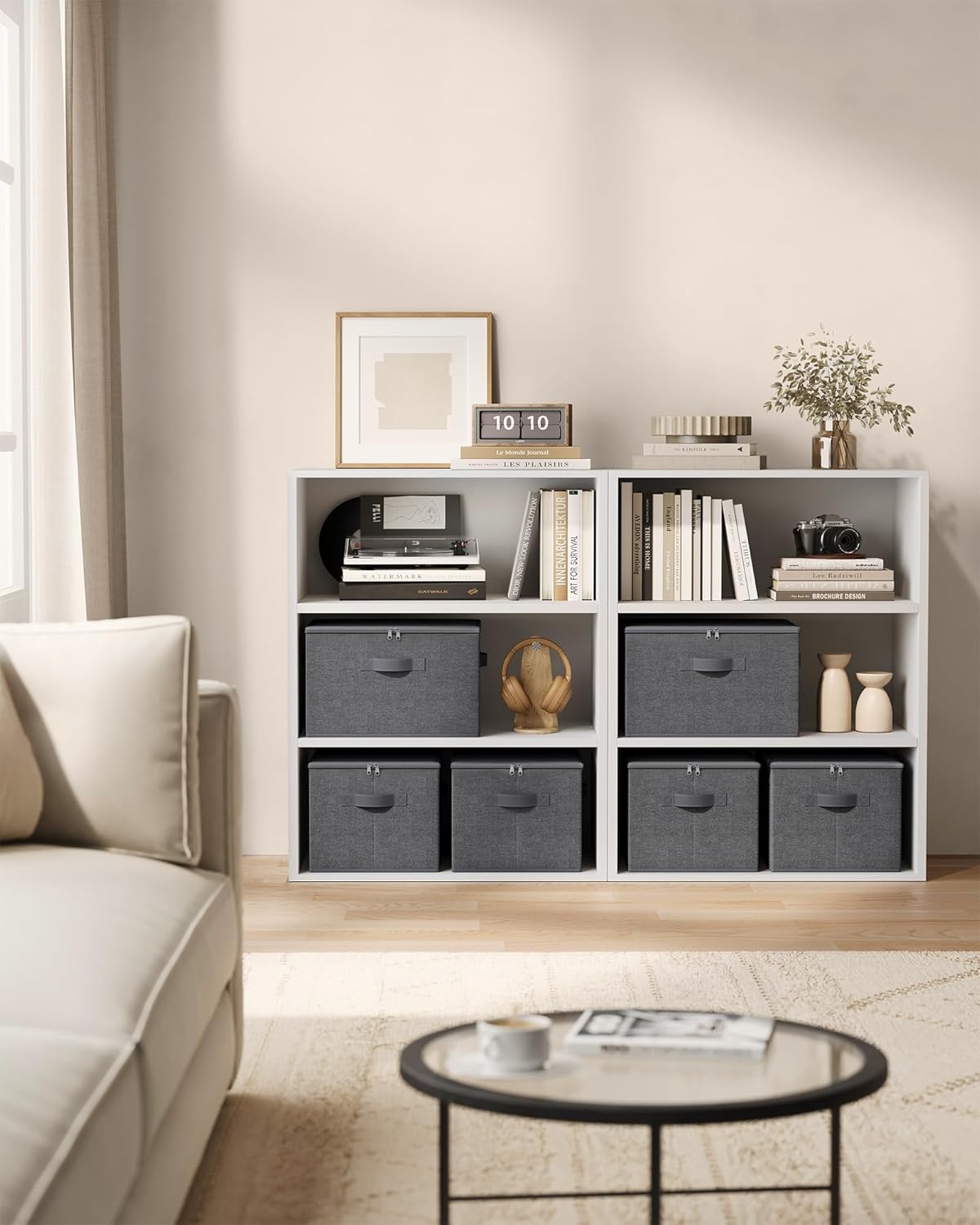 Detalle de SONGMICS Boîte de rangement pliable avec couvercle et poignées (lot de 3), tissu non-tissé, gris ardoise RYZB03G