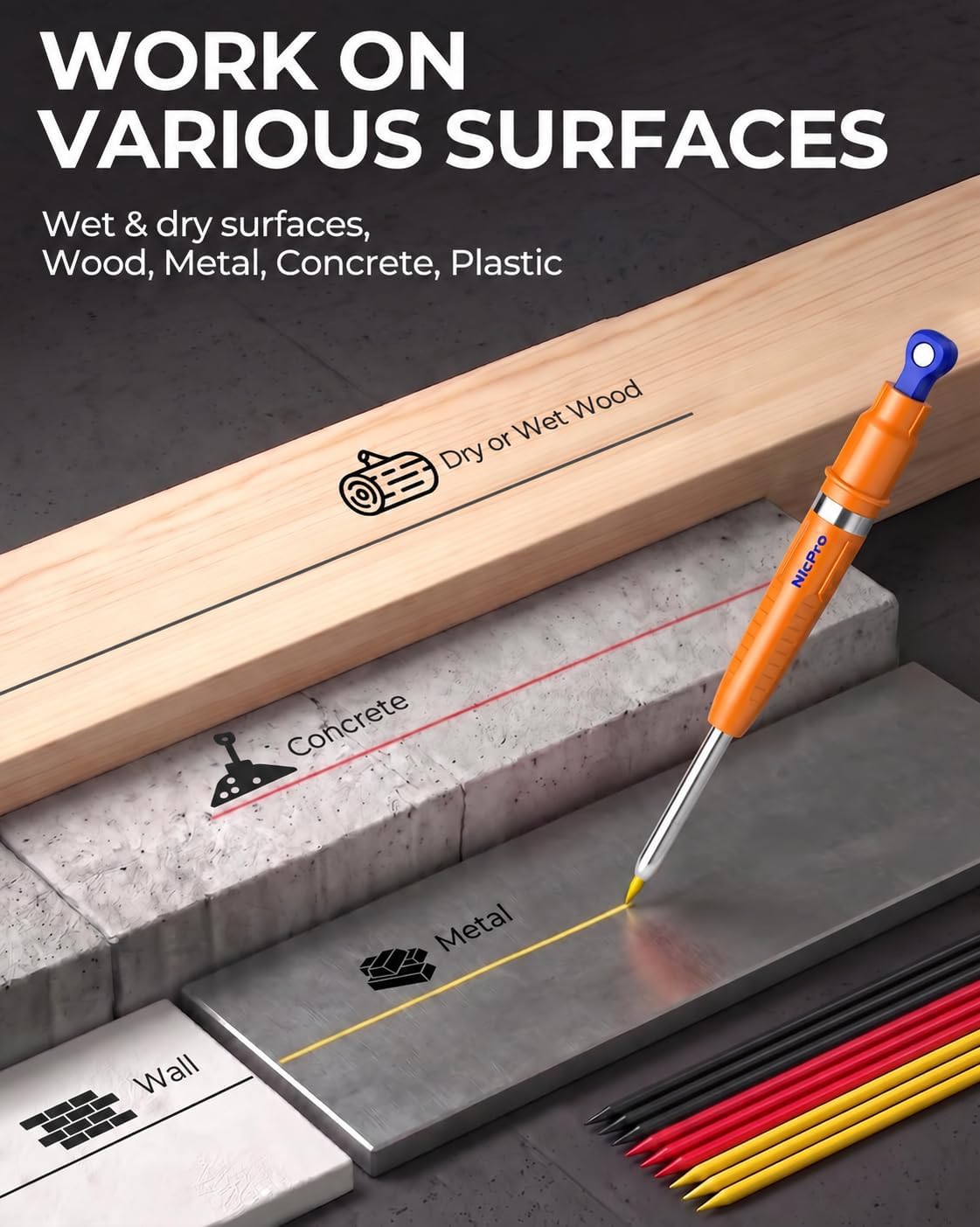 Thumbnail 3 de Nicpro CP5000 7-in-1 Magnetic Carpenter Pencil, 2.8mm Leads, 40mm Tip