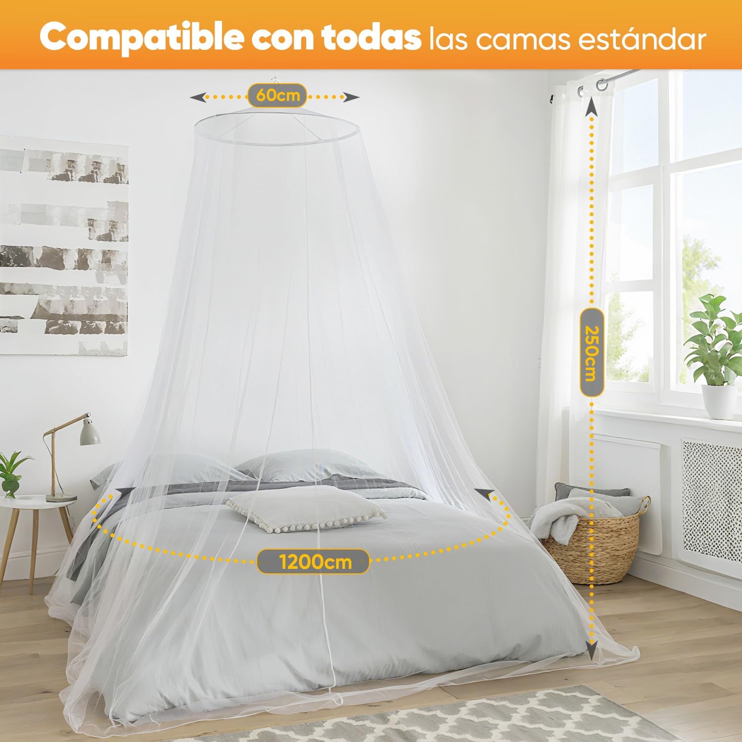 Thumbnail 1 de Sekey XXL zanzariera per letto singolo e doppio con 1 ingresso, rete bianca 60x250x1200 cm