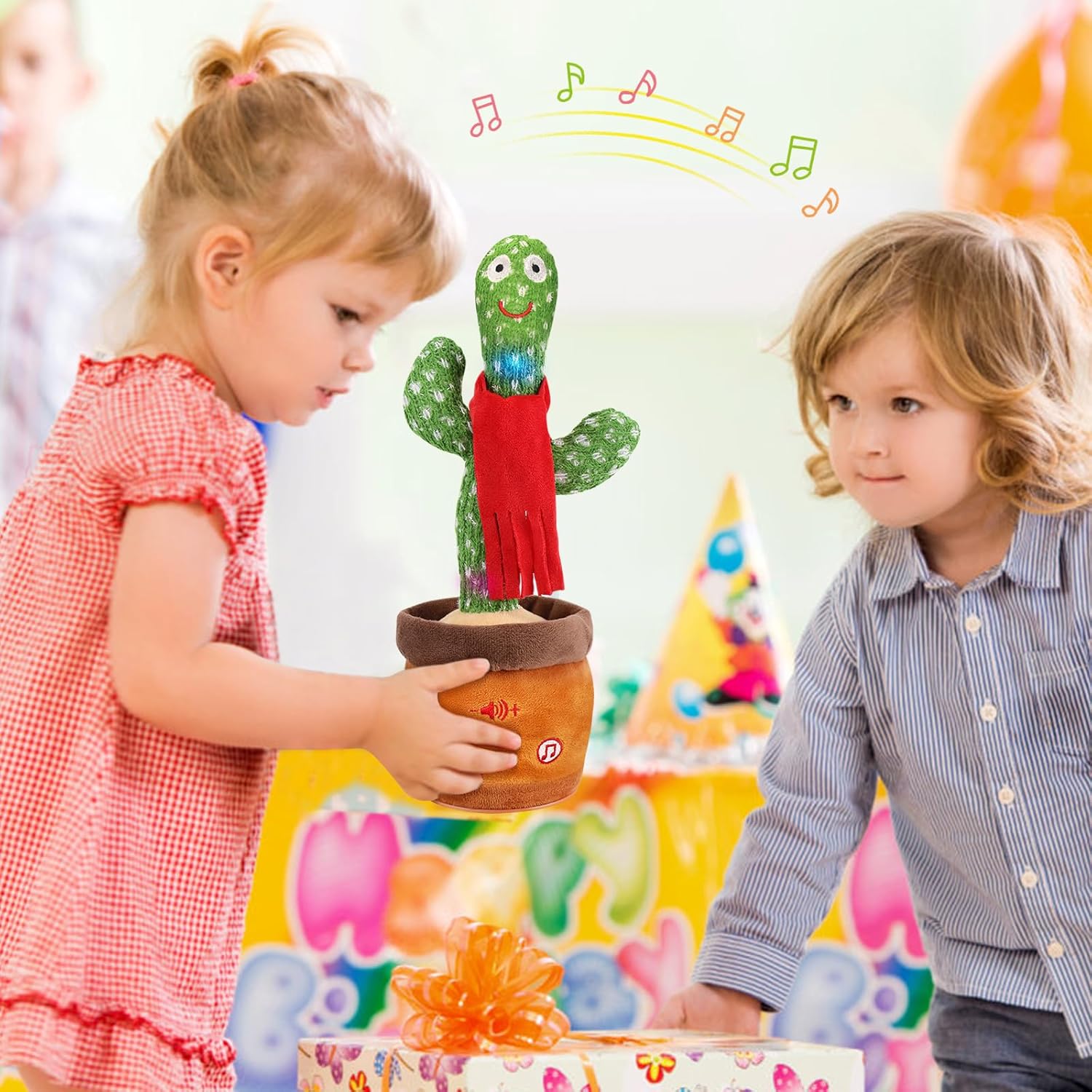 Thumbnail 6 de Edencomer Sprechender Tanzender Kaktus mit einstellbarer Lautstärke – singendes Plüschspielzeug zum Nachsprechen (roter Schal)