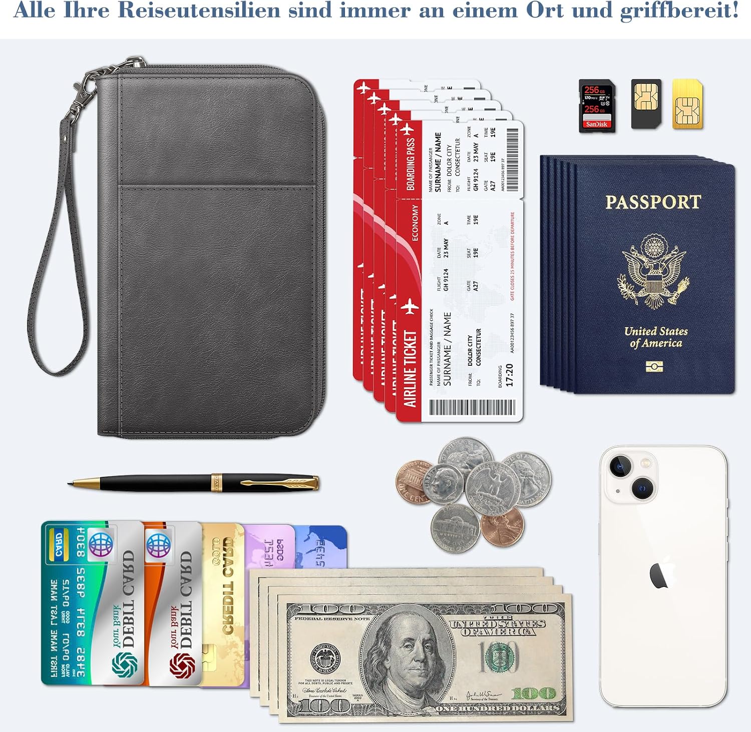 Detalle de FINTIE Reisepass-Tasche Familie Reiseorganizer mit RFID-Blockierung (Wasserdicht), Karten- & Dokumentenfächer