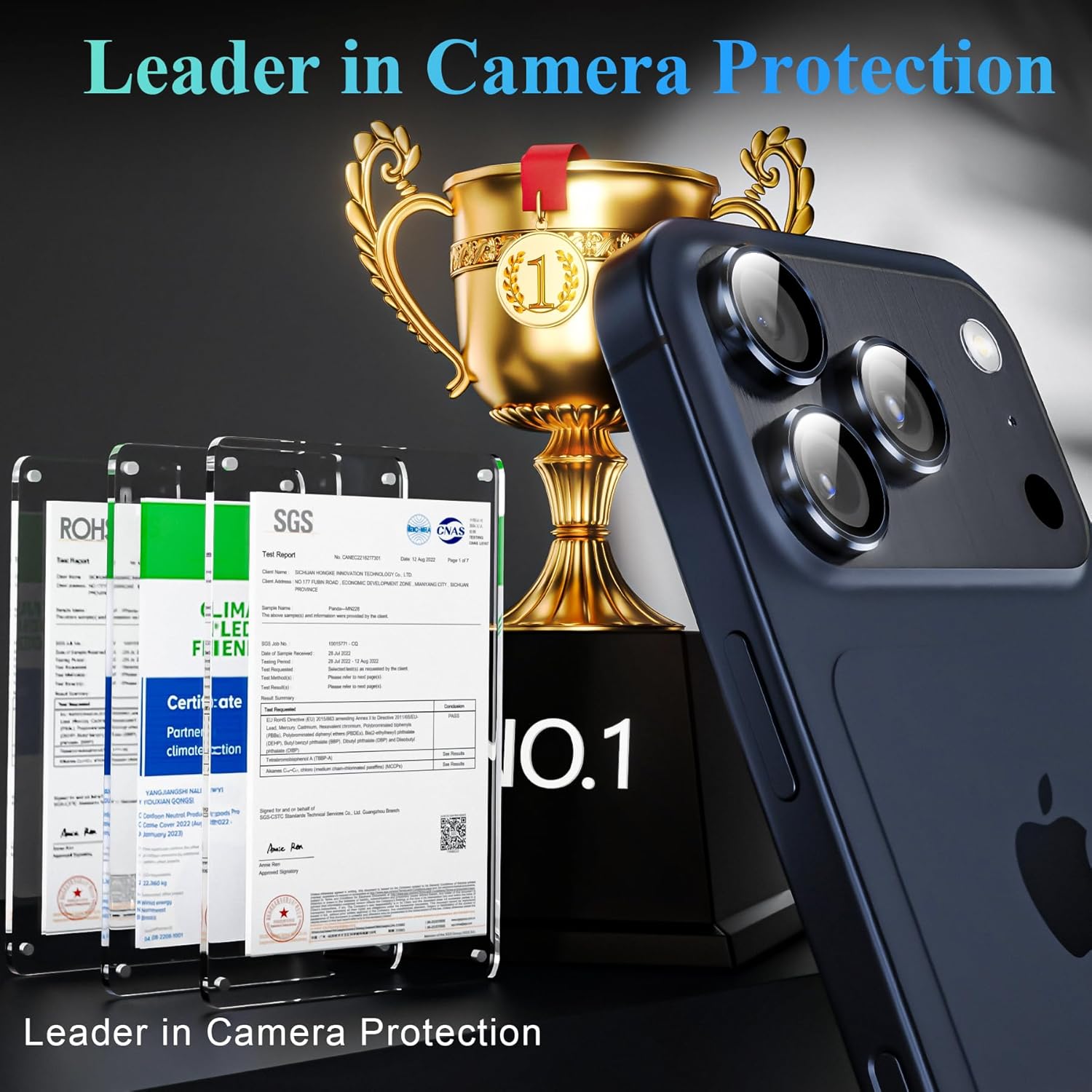 Thumbnail 1 de YWXTW Camera Lens Protector for iPhone 17 Pro / 17 Pro Max (Deep Blue) with 1-Step Installation Tray