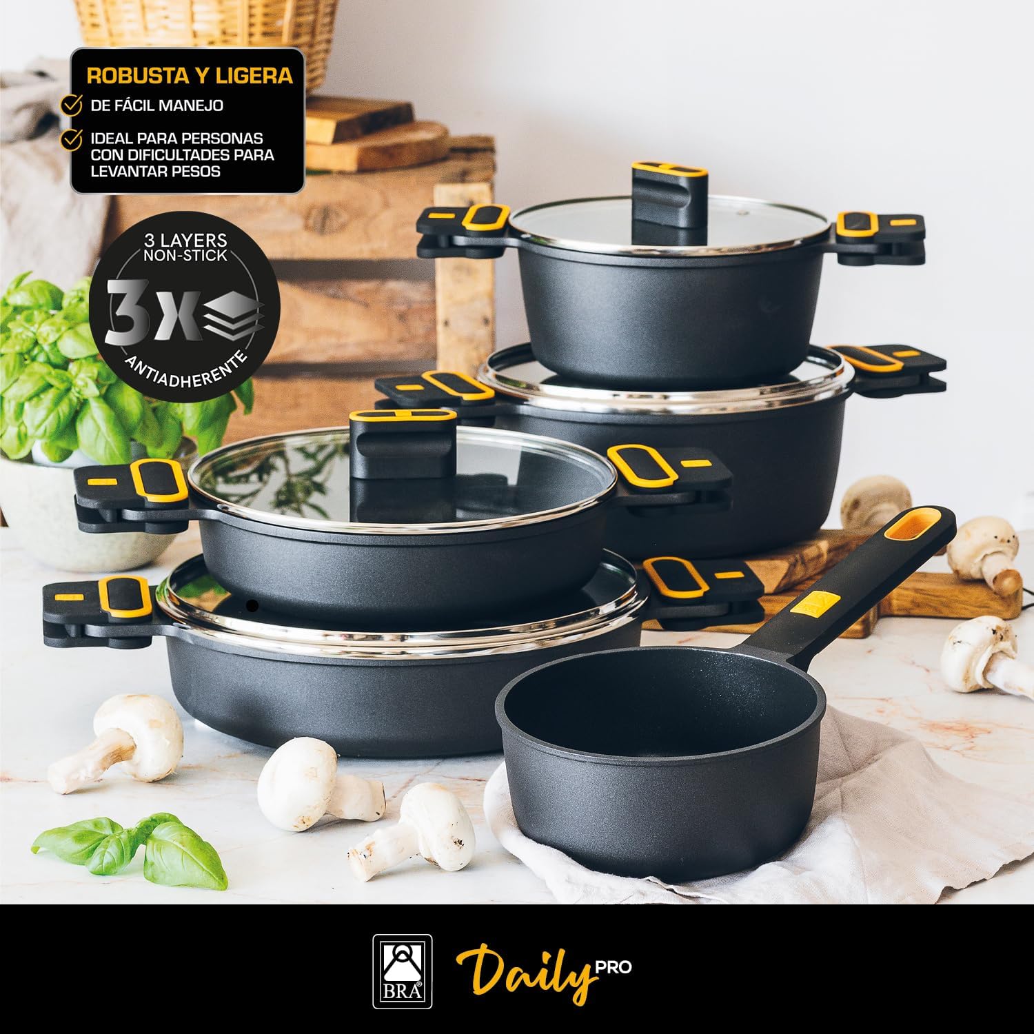 Detalle de BRA Daily Pro Juego de 9 Piezas de Aluminio Fundido