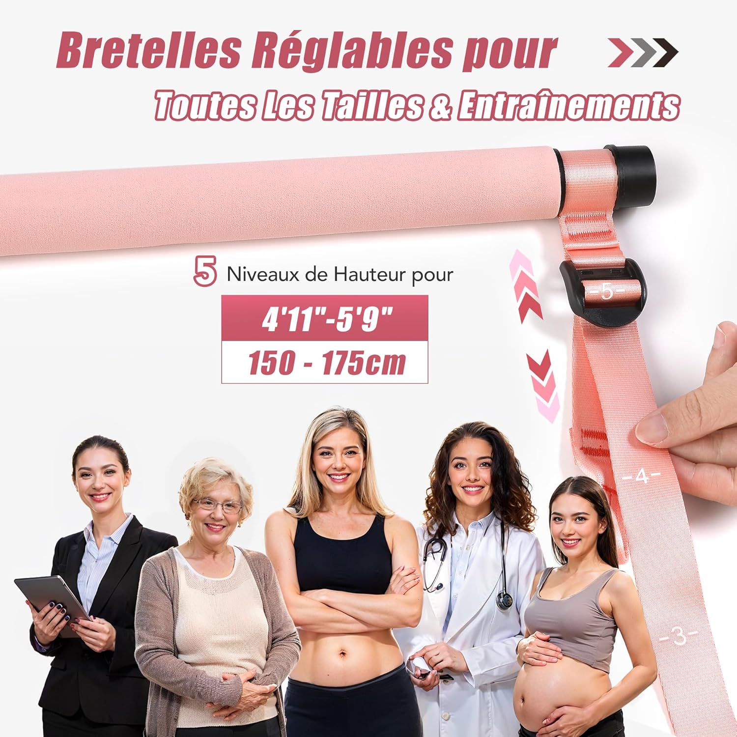 Thumbnail 2 de ALongSong kit Pilates maison avec barres inox, 6 élastiques 20–180 lbs et ancrage de porte