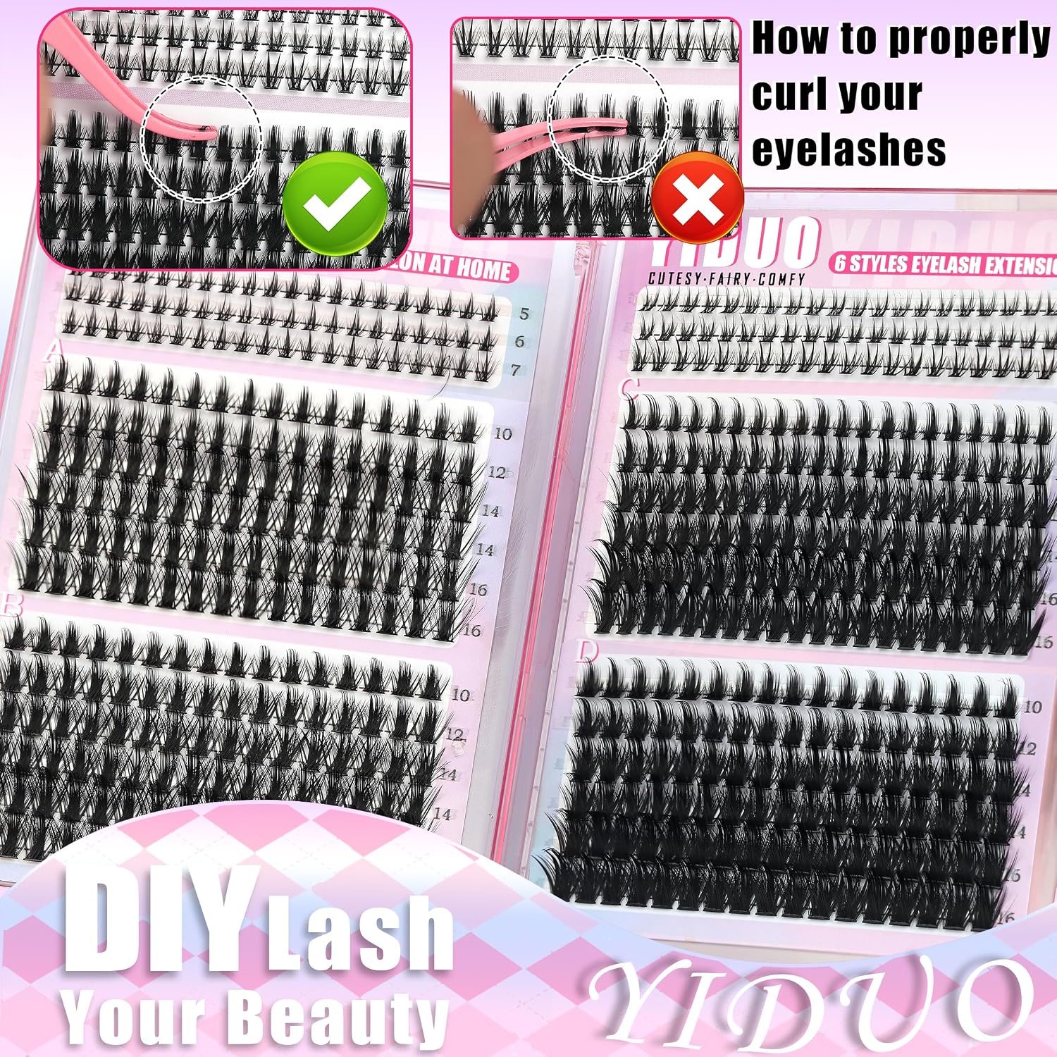 Thumbnail 6 de YIDUO 534-Piece Manga Lash Cluster Kit with Bottom Lashes and Bond & Seal
