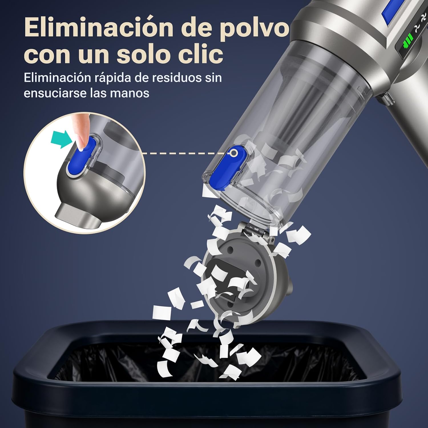 Detalle 2 de Yomile Aspirador de Mano 4 en 1 sin cable 27.000Pa/120W (27000Pa) con batería 9000mAh y USB‑C