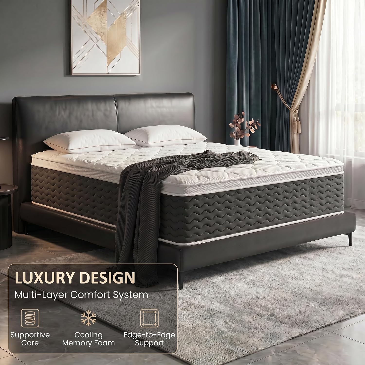 Detalle 2 de Vraolia 12-Inch Queen Hybrid Mattress, Gel Memory Foam and Pocket Springs