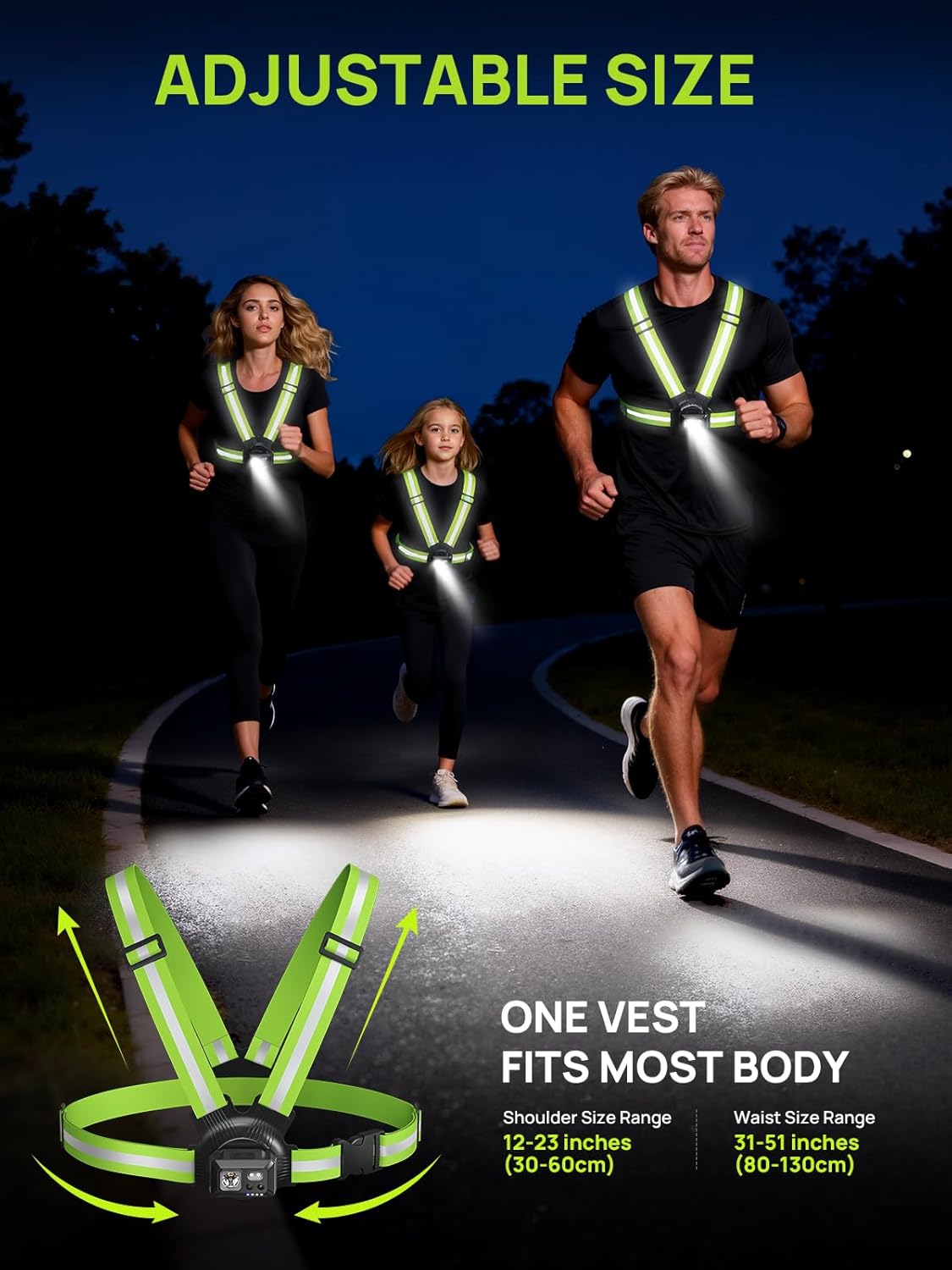 Thumbnail 6 de ACSO Running Lights for Runners (500-lumen) with 360° reflective vest, adjustable 45° light and USB-C charging