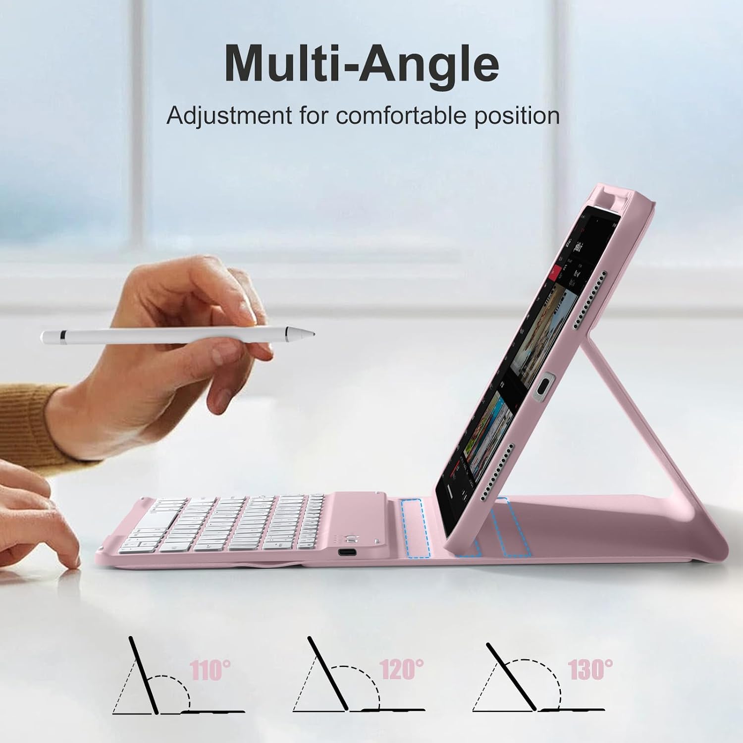 Thumbnail 6 de drivego Keyboard Case for iPad A16 11th/10th Gen with Pencil Holder (Pink) – UK QWERTY, Detachable Keyboard