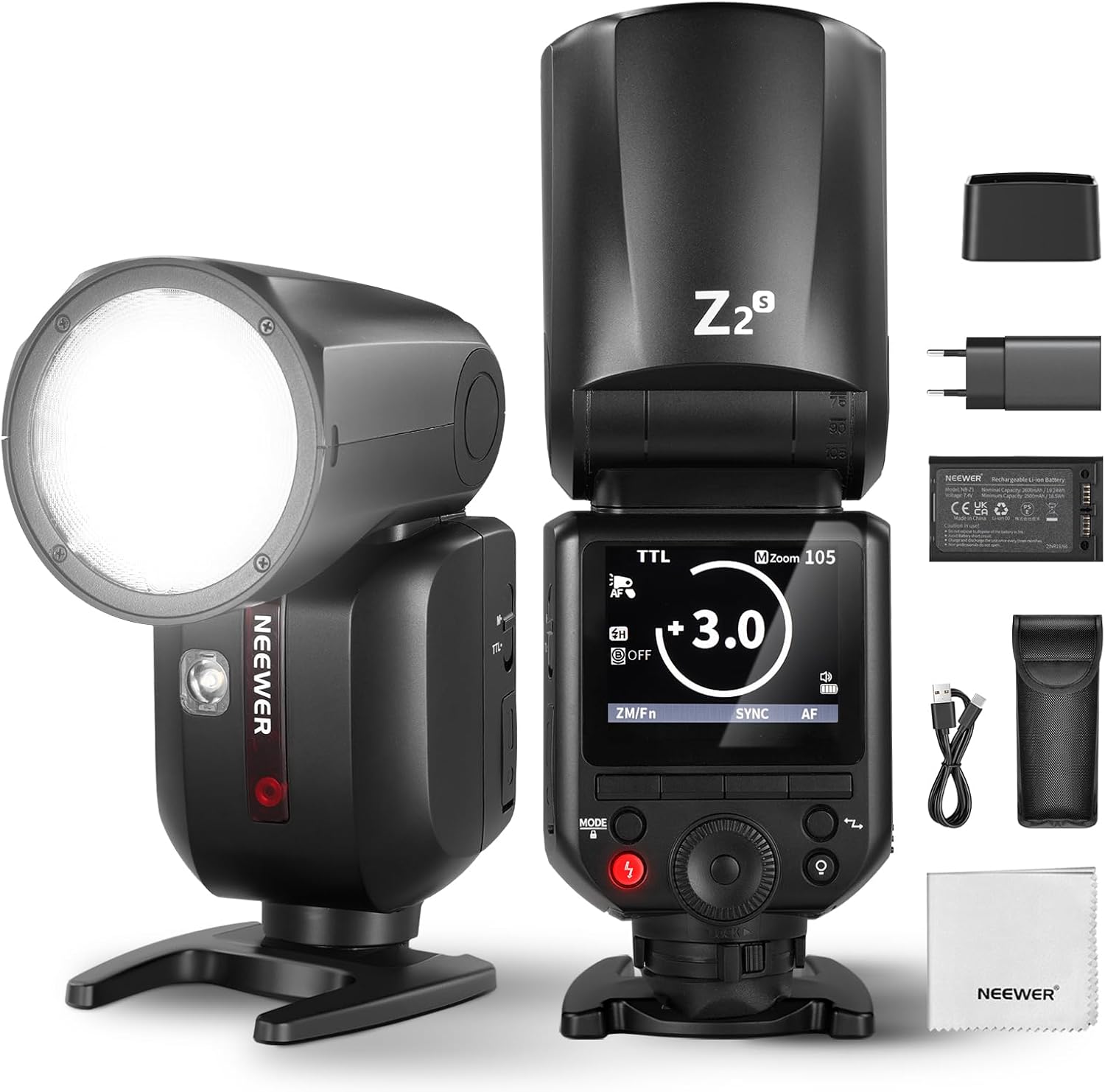 Detalle de NEEWER Z2-S TTL Blitzkopf für Sony – 76W Leistung, HSS 1/8000, TTL/M-Modus, 2600mAh Akku