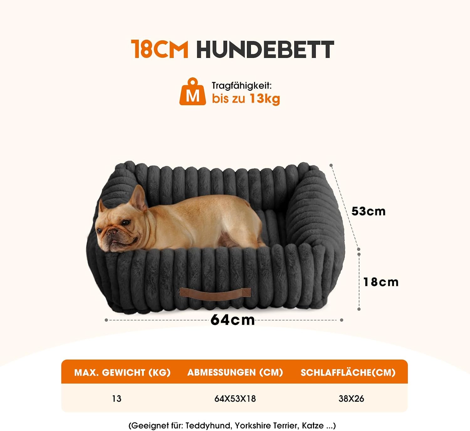 Thumbnail 6 de Upvilla Luxusweicher Hundekorb & Katzenbett mit 4-seitigem Nackenkissen, abnehmbarem Bezug – 64×53×18 cm (Schwarz)