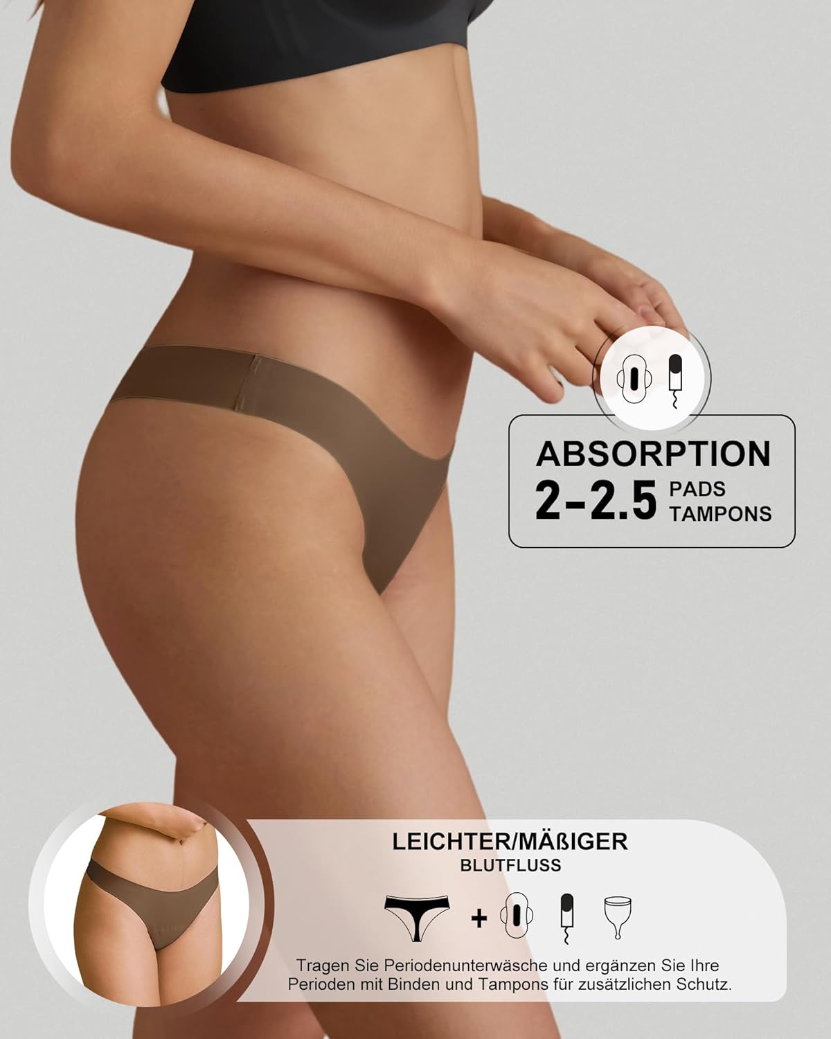 Detalle 2 de SHARICCA Perioden Unterwäsche Thongs – absorbierender Tanga für menstruierende Frauen und Mädchen